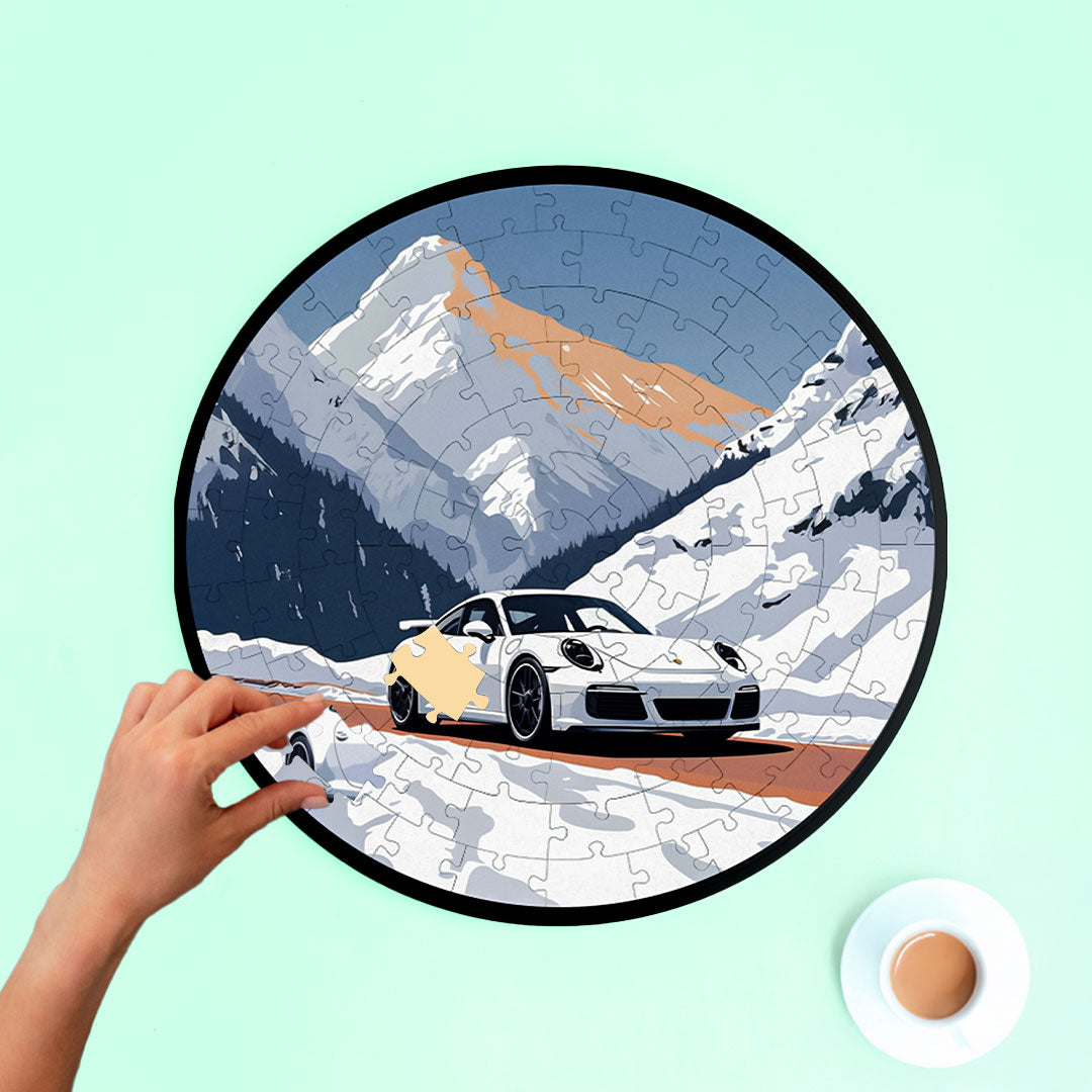 Jurojin Junction Circular Frame Jigsaw Puzzle for Couples  | Porsche Puzzles | 160 Piece Circular Jigsaw Puzzle for Adults & Kids above 15+ Years | Puzzle Games for Car Lovers