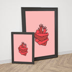 Wrapped in Love – Emotional Red Heart Illustration Poster | Unique Modern Love Wall Decor