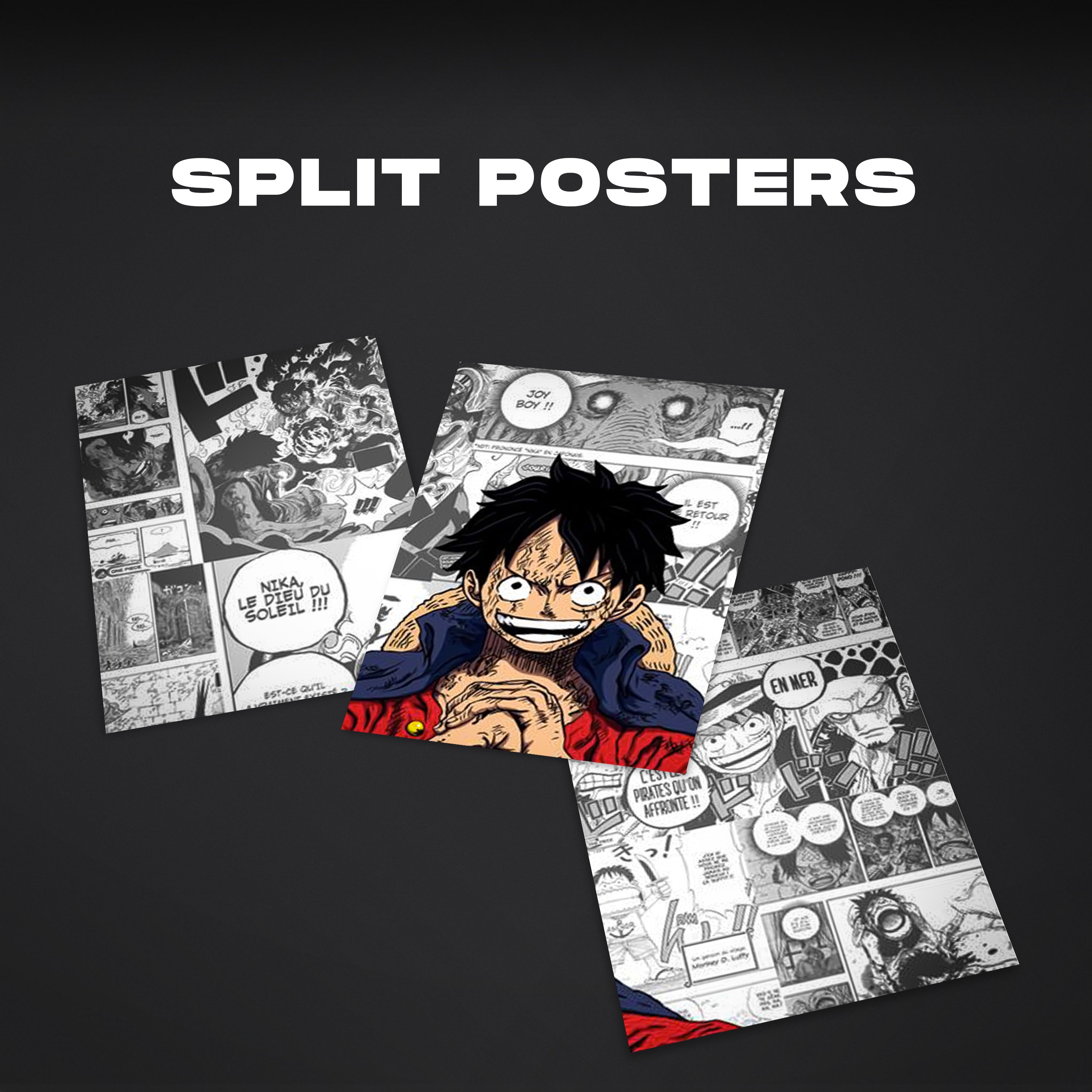 One Piece | Monkey D. Luffy | Nika Manga Split Wall Poster | Color & Black-White Anime Canvas
