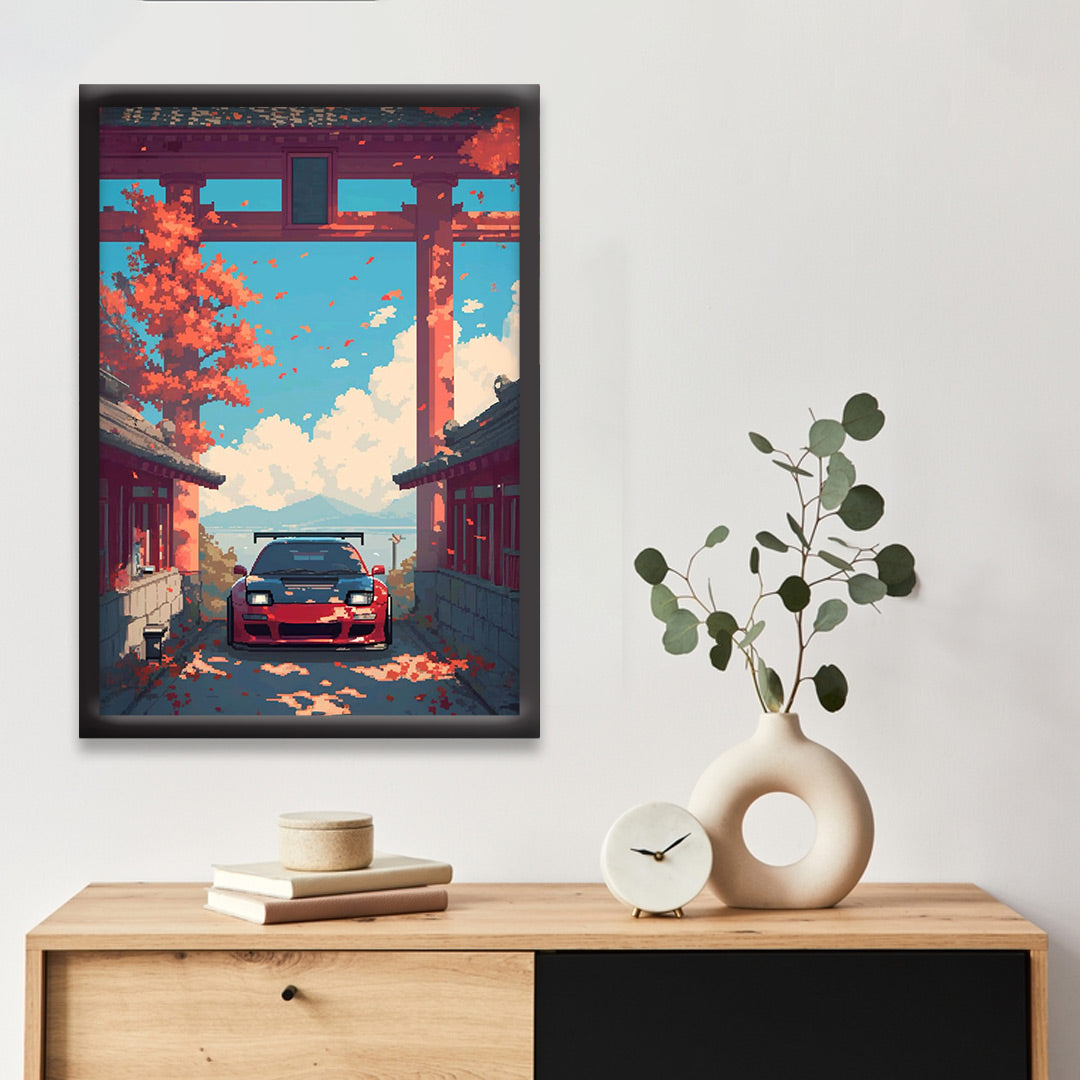 Japnese Pixel Art | Car Framed Poster | Nissan Framed Posters - Matt Black Frame (Black Framed, GTR Skyline)
