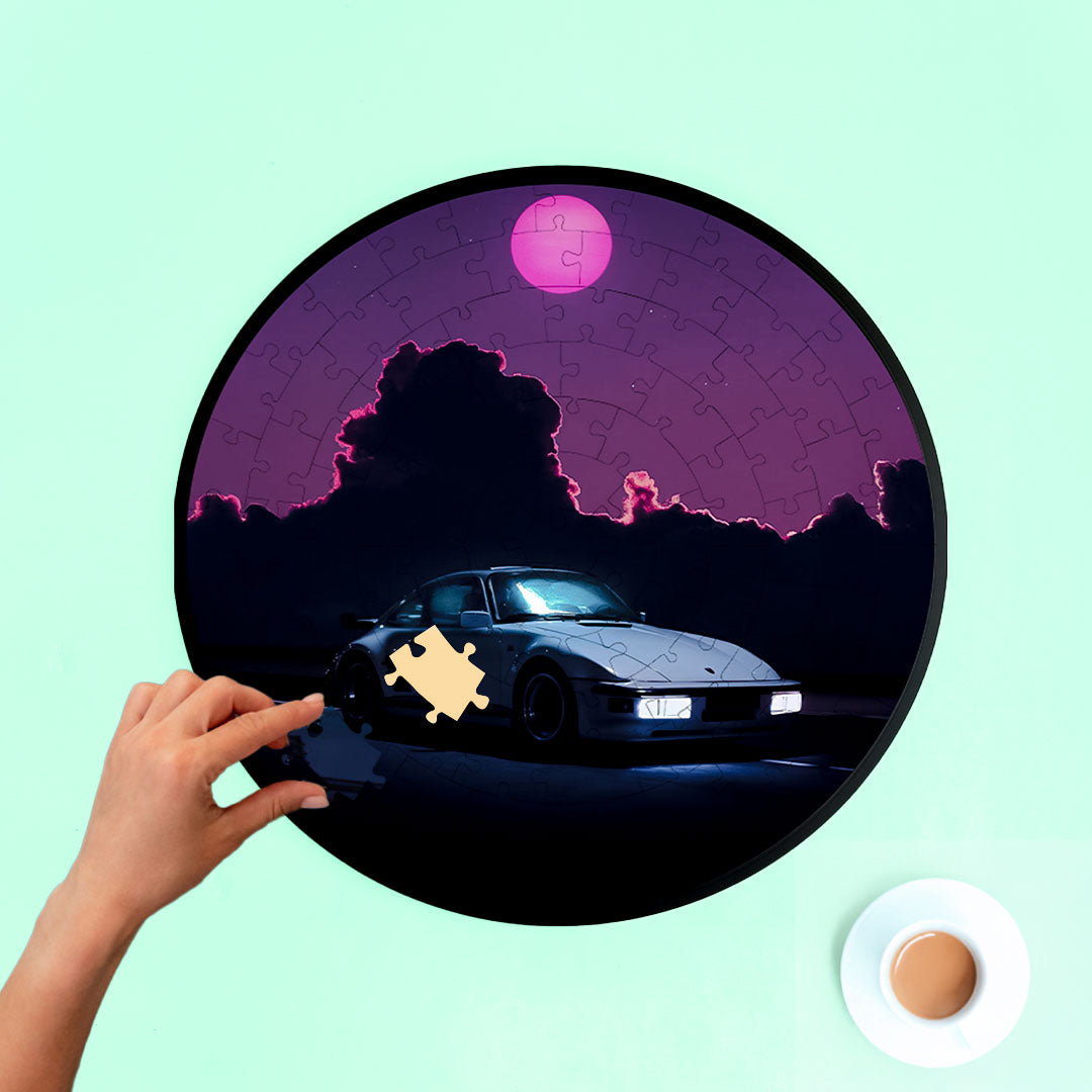 Jurojin Junction Circular Frame Jigsaw Puzzle for Couples  | Neon Car Puzzles | 160 Piece Circular Jigsaw Puzzle for Adults & Kids above 15+ Years | Puzzle Games for Car Lovers
