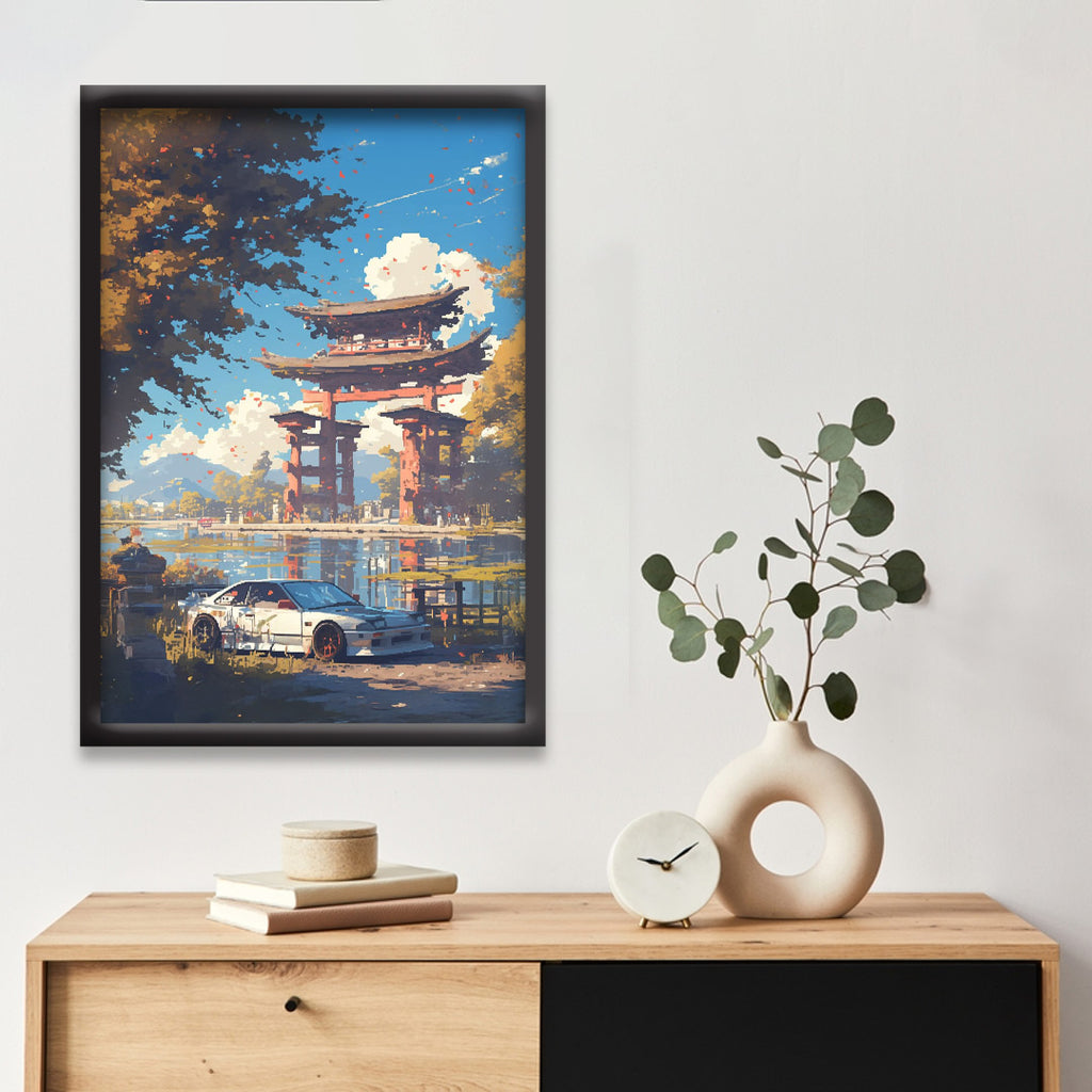 Japnese Pixel Art | Car Framed Poster | Nissan Silvia S13 Framed Posters | JDM Car
