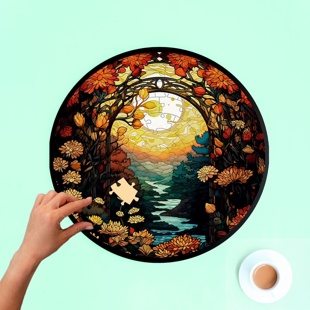 Jurojin Junction Circular Frame Jigsaw Puzzle for Couples  | Autumn Serenity” – 160-Piece Framable Circular Jigsaw Puzzle  for Adults & Kids above 15+ Years | Puzzle Games for Couples
