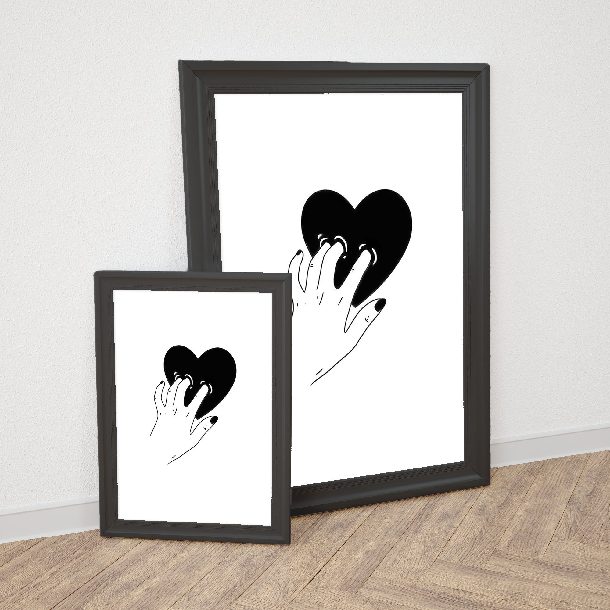 Love in Hand | Black Heart Hand Art – Modern Emotional Wall Poster