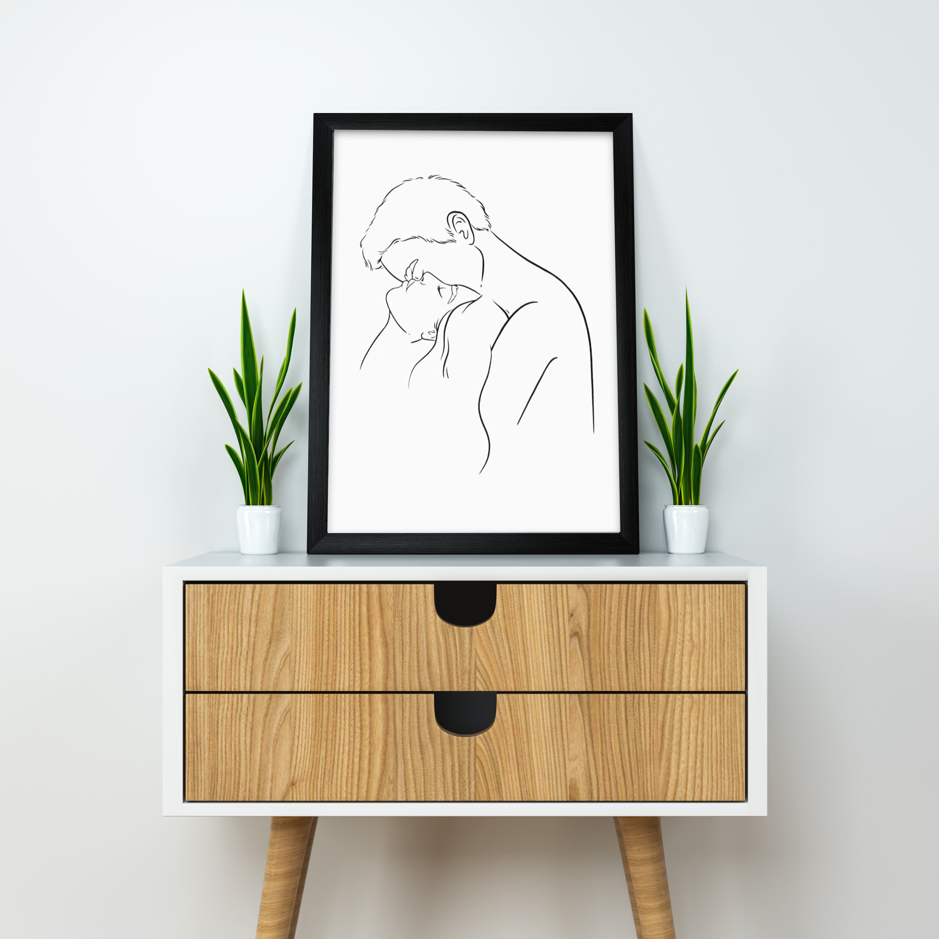 Lovers in Line – Modern Black & White Romantic Print