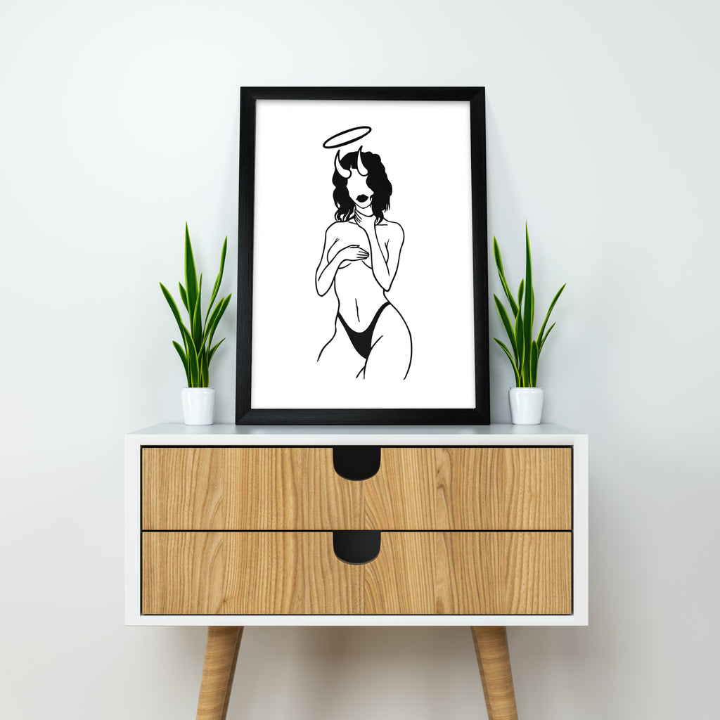 Angel & Demon – Bold Feminine Line Art Poster | Sexy Minimalist Wall Art