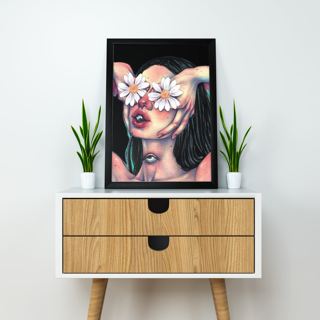 Floral Eyes & Inner Sight – Modern Psychedelic Art Print | Simple Abstract Art