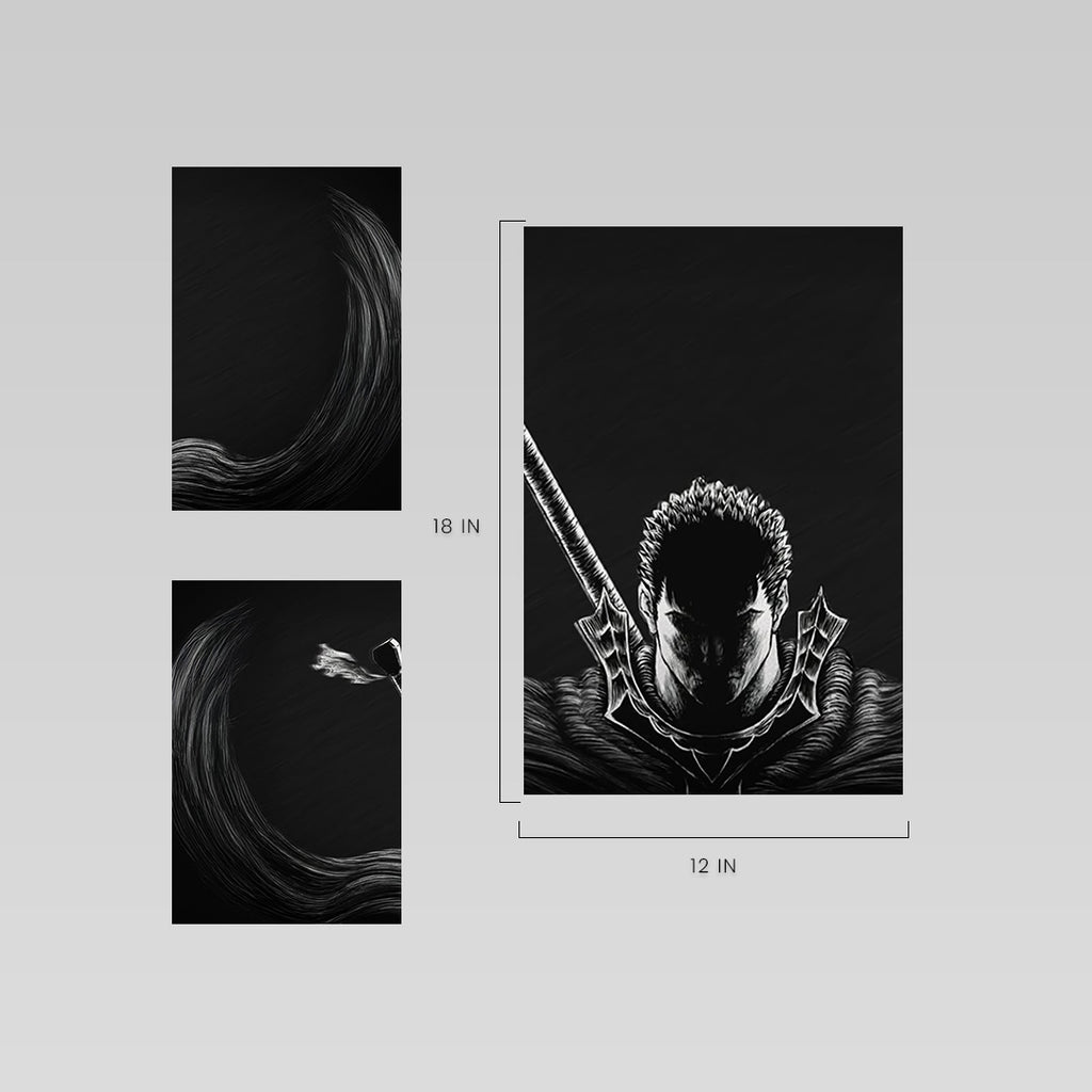 Berserk Guts (Black & White) | Split Wall Poster | Dark Anime Canvas Art