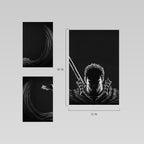 Berserk Guts (Black & White) | Split Wall Poster | Dark Anime Canvas Art