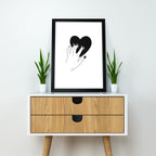Love in Hand | Black Heart Hand Art – Modern Emotional Wall Poster