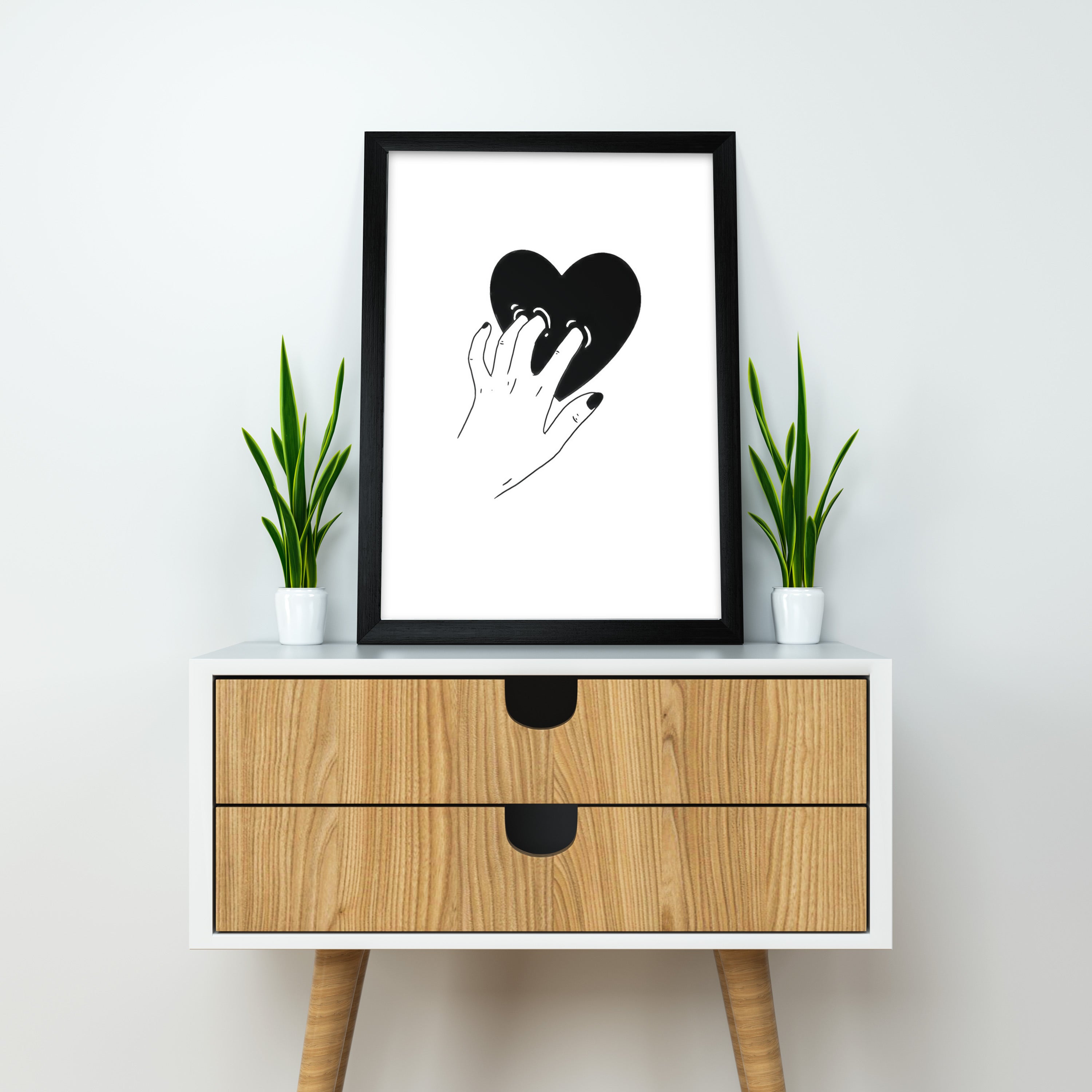 Love in Hand | Black Heart Hand Art – Modern Emotional Wall Poster