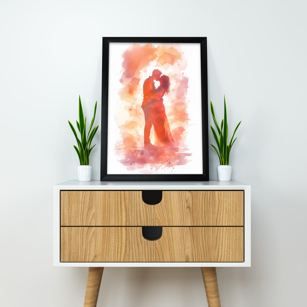 Love in Bloom – Abstract Watercolor Couple Embrace Poster