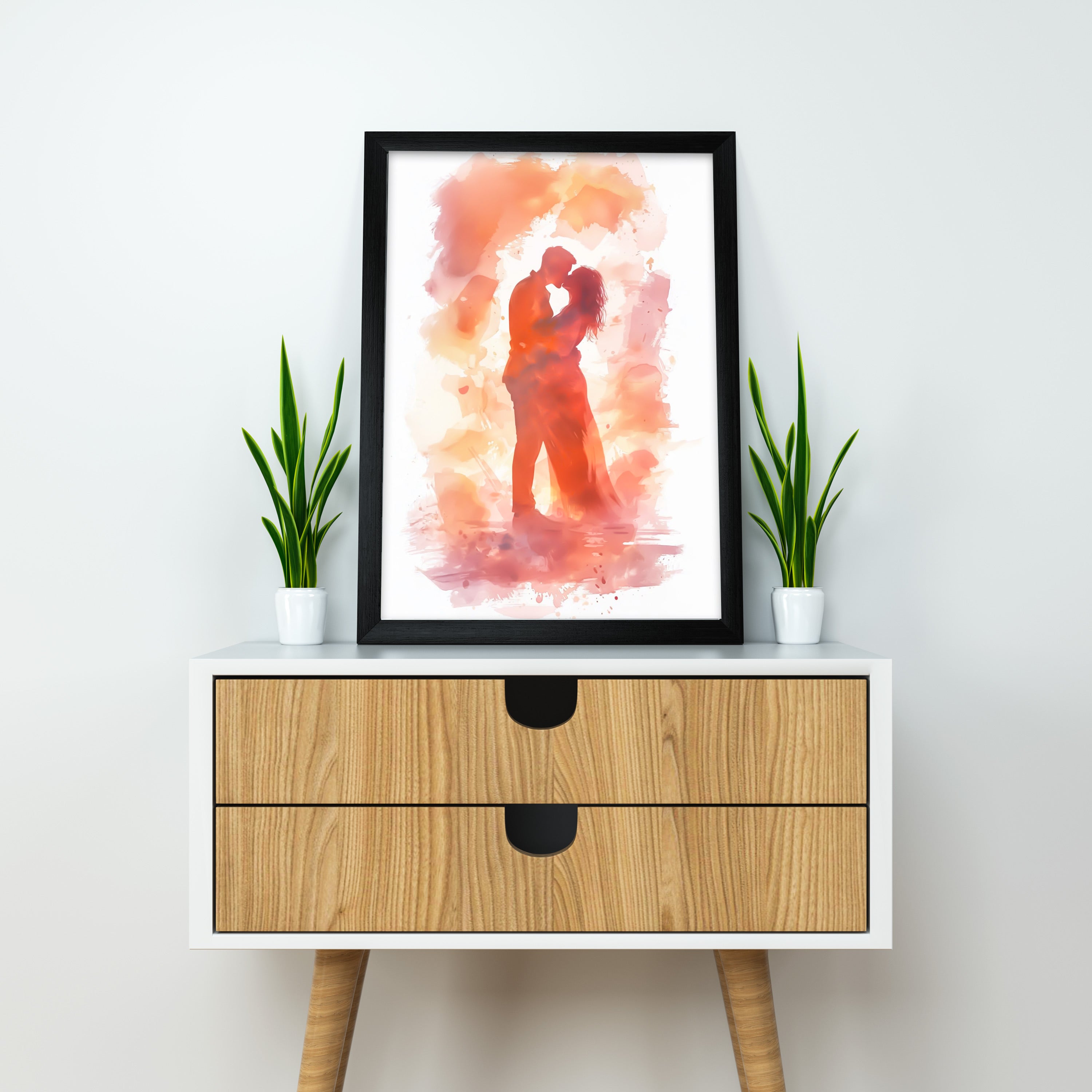 Love in Bloom – Abstract Watercolor Couple Embrace Poster
