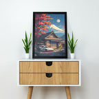Japnese Pixel Art | Car Framed Poster | Porsche 911 RWB | Japanese Ryokan & Mount Fuji Scenic | JDM-Euro Wall Art