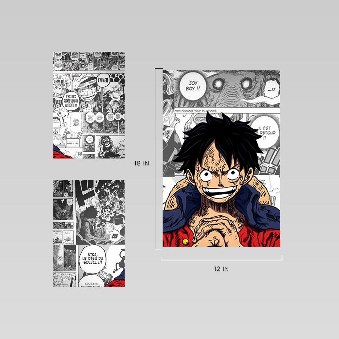 One Piece | Monkey D. Luffy | Nika Manga Split Wall Poster | Color & Black-White Anime Canvas