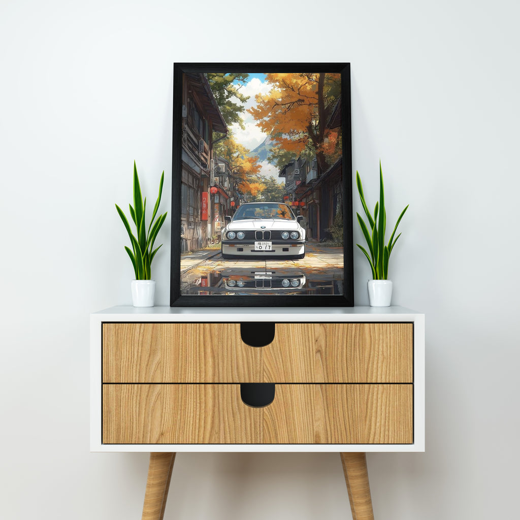 Beamer E30 | Retro Supercar Framed Poster | Vintage car Framed Posters - Matt Black Frame (Black Framed, E30)