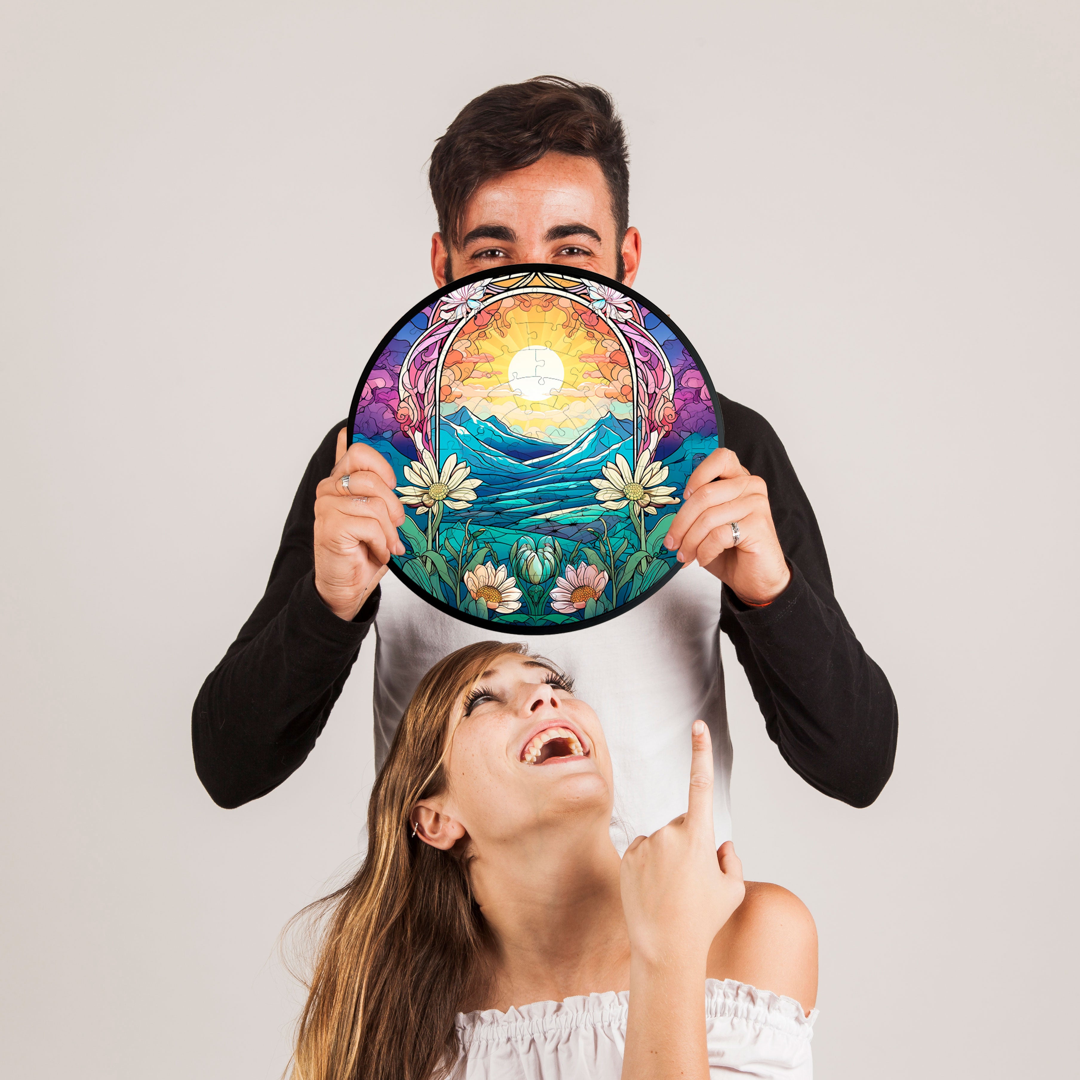 Jurojin Junction Circular Frame Jigsaw Puzzle for Couples  | “Mountain Bloom Sunrise” – 160-Piece Framable Circular Jigsaw Puzzle for Adults & Kids above 15+ Years | Puzzle Games for Couples