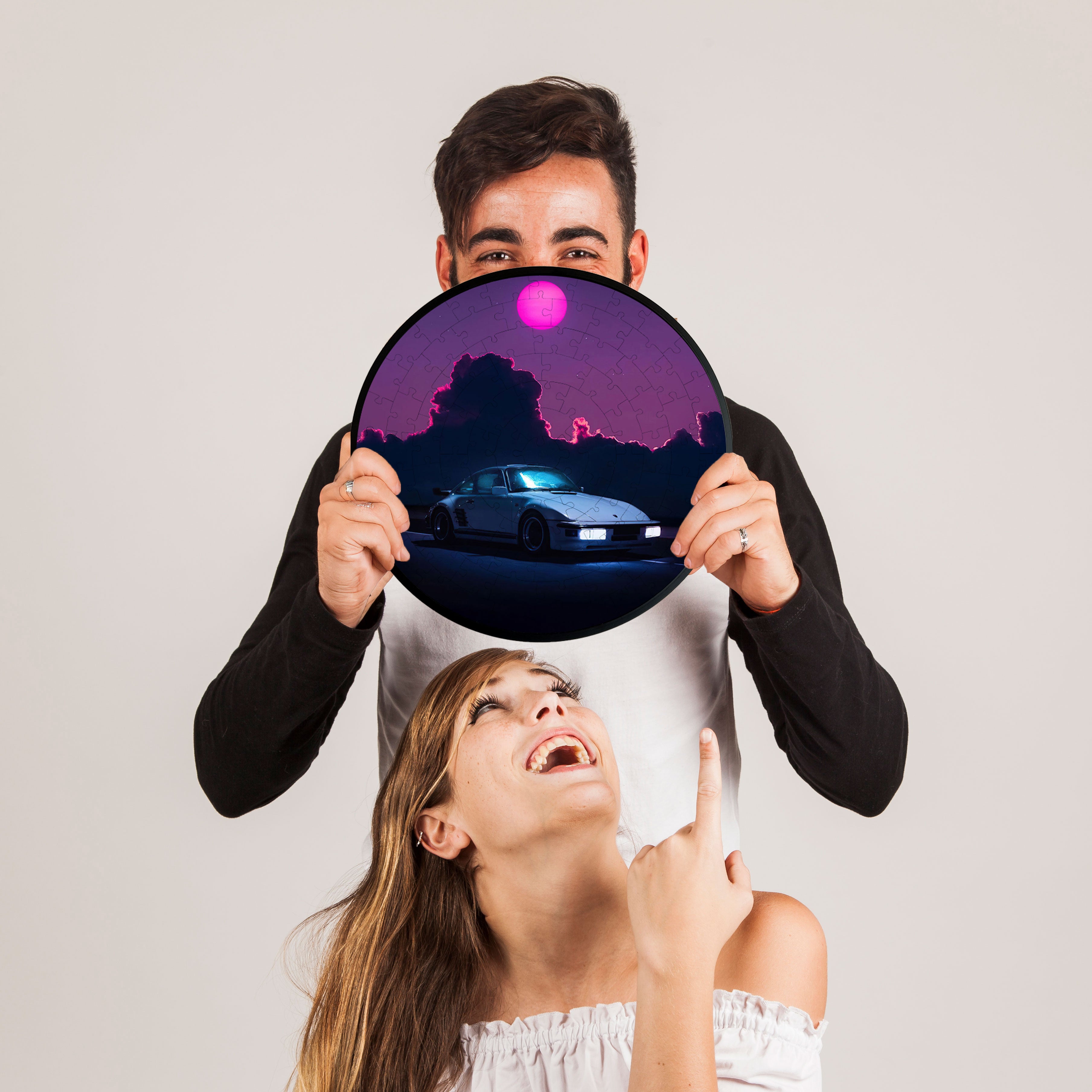 Jurojin Junction Circular Frame Jigsaw Puzzle for Couples  | Neon Car Puzzles | 160 Piece Circular Jigsaw Puzzle for Adults & Kids above 15+ Years | Puzzle Games for Car Lovers