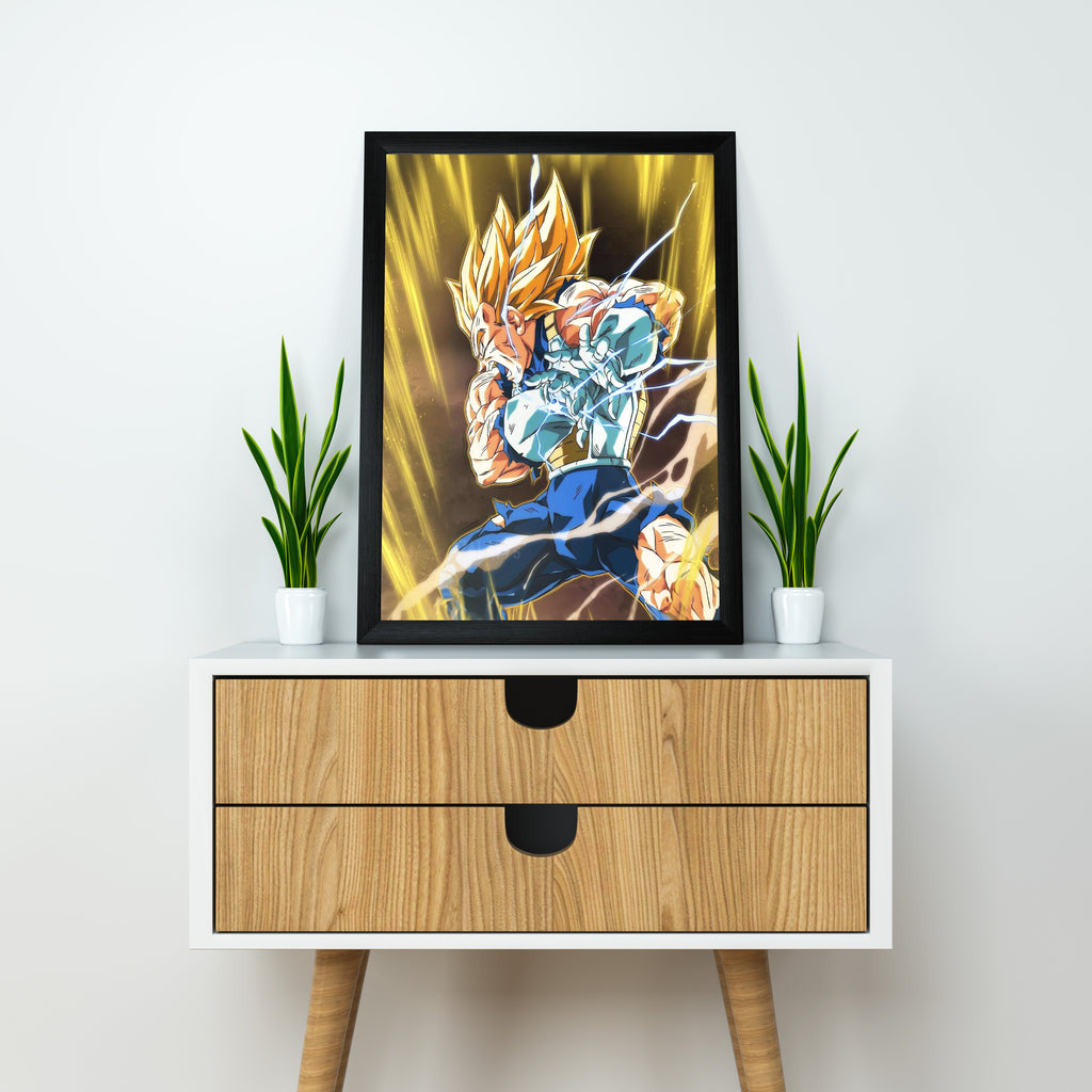 Vegeta - Saiyan Warrior Transformation | Dekorama Framed Wall Art | Anime Wall Frames | Framed Paintings - Matt Black Frame