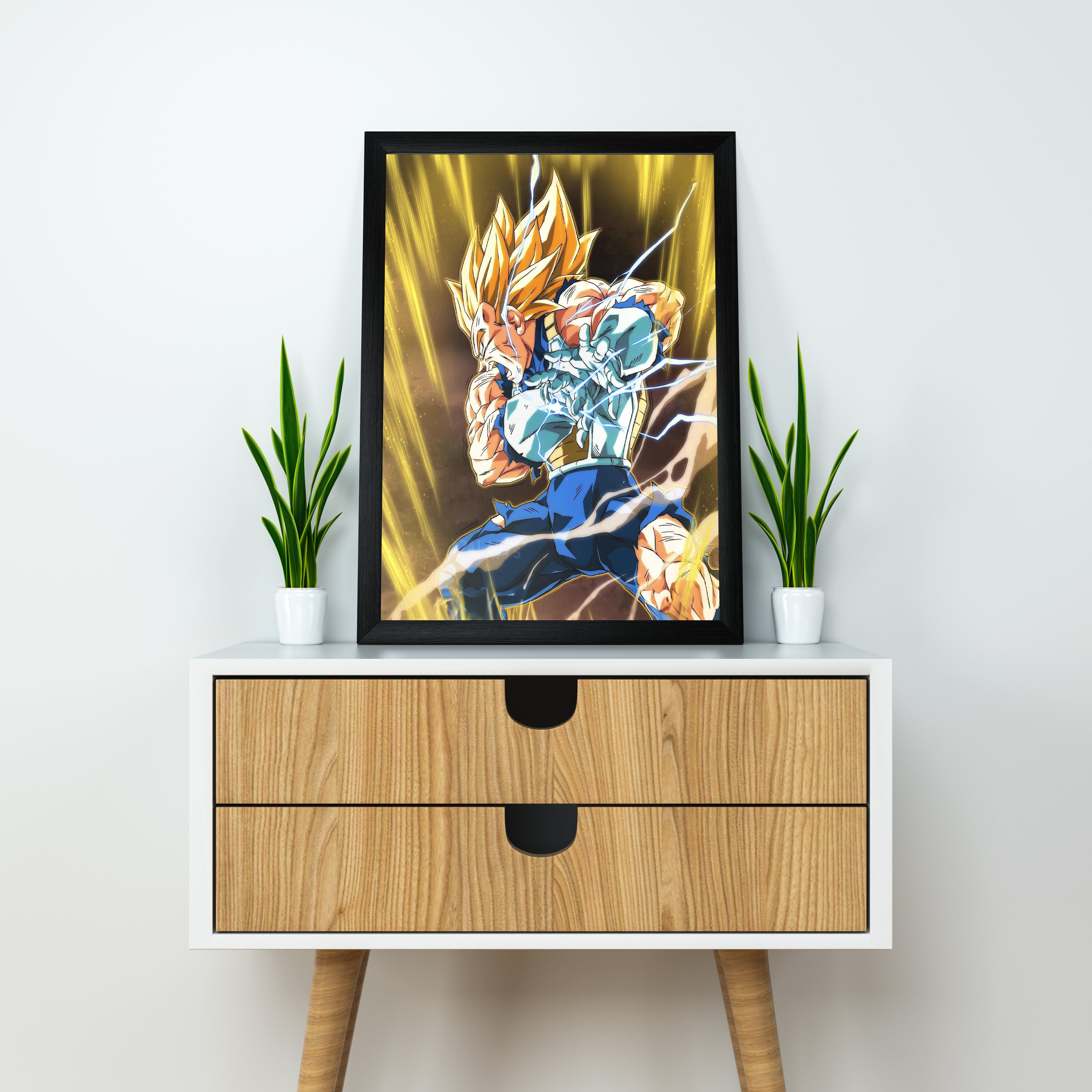 Vegeta - Saiyan Warrior Transformation | Dekorama Framed Wall Art | Anime Wall Frames | Framed Paintings - Matt Black Frame