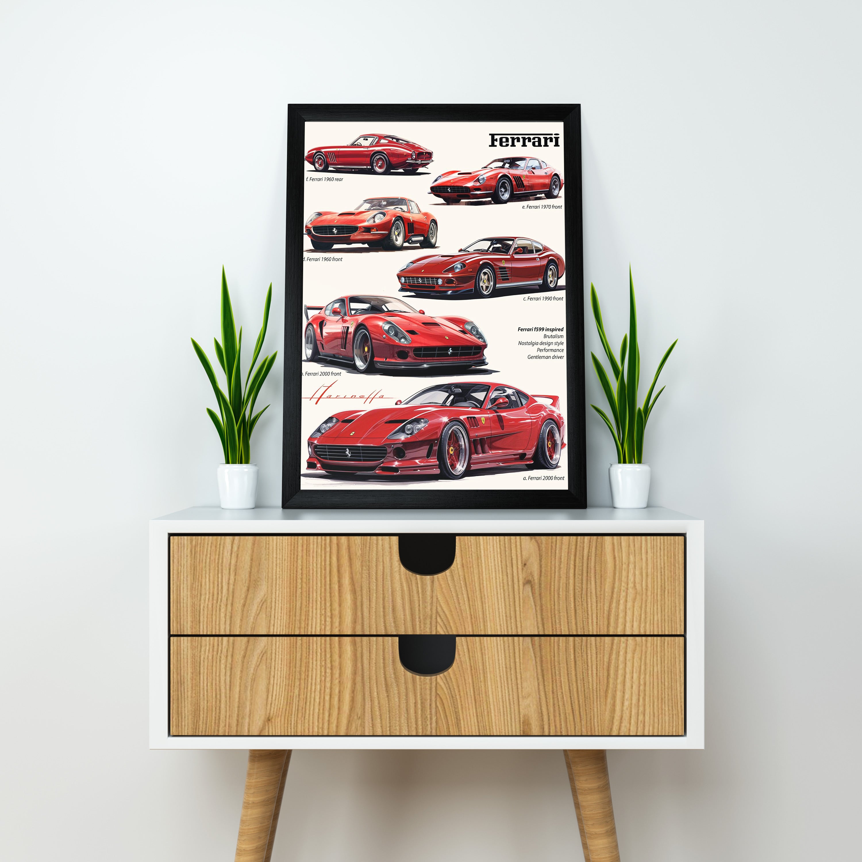Ferrari Evolution Poster – Classic to Modern Supercar  | Dekorama Framed Wall Art |  Cars Framed Posters