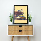 Japnese Pixel Art | Car Framed Poster | Nissan Framed Posters - Matt Black Frame (Black Framed, Classic car)