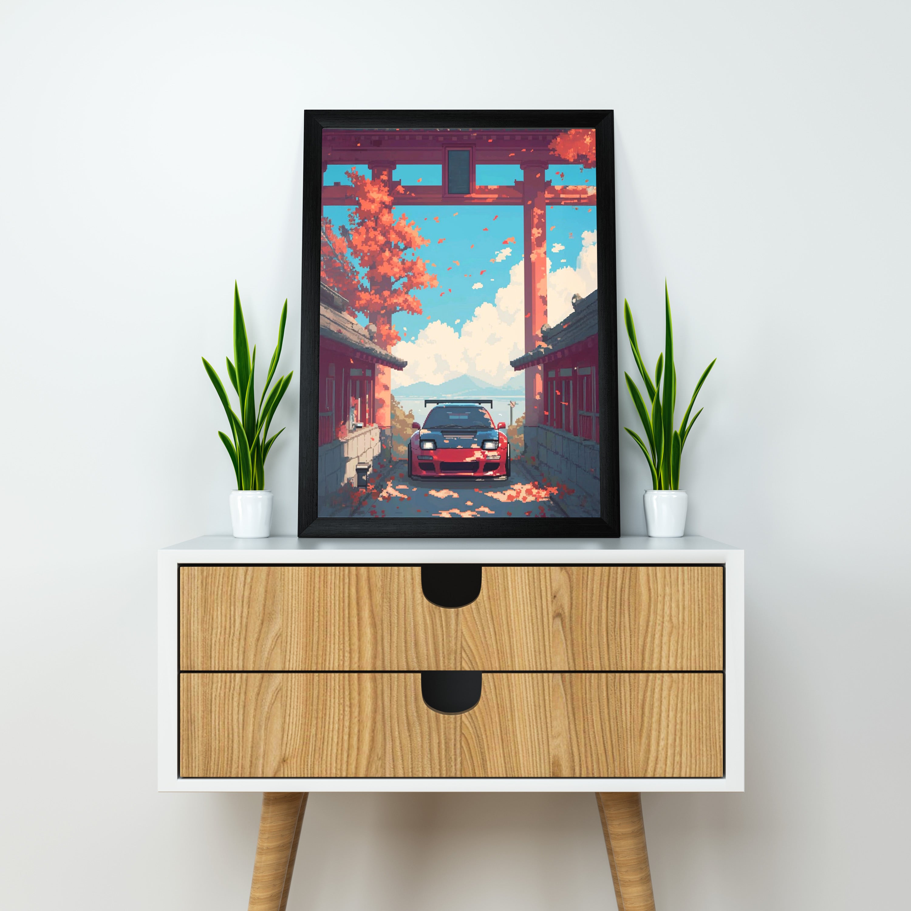 Japnese Pixel Art | Car Framed Poster | Nissan Framed Posters - Matt Black Frame (Black Framed, GTR Skyline)