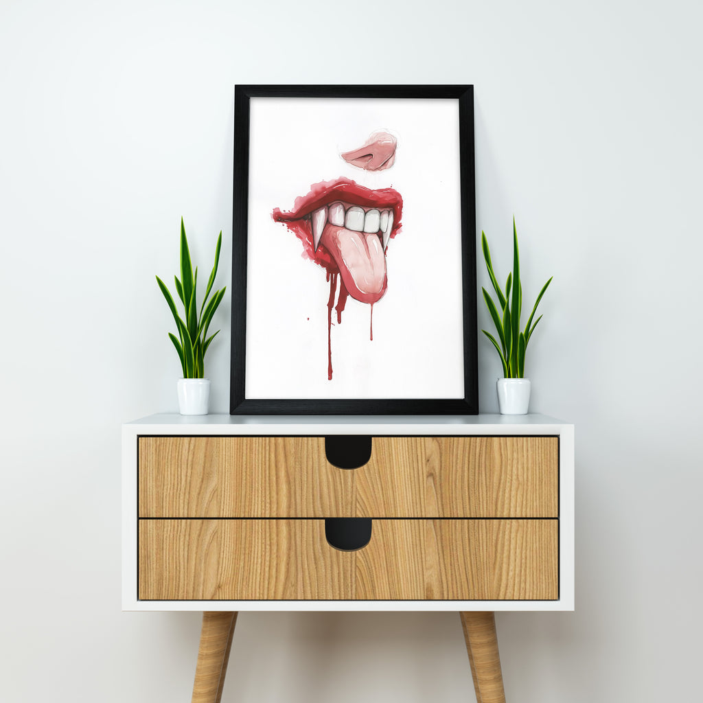 Savage Expression – Vampire Tongue Art Poster | Gothic Mouth Illustration