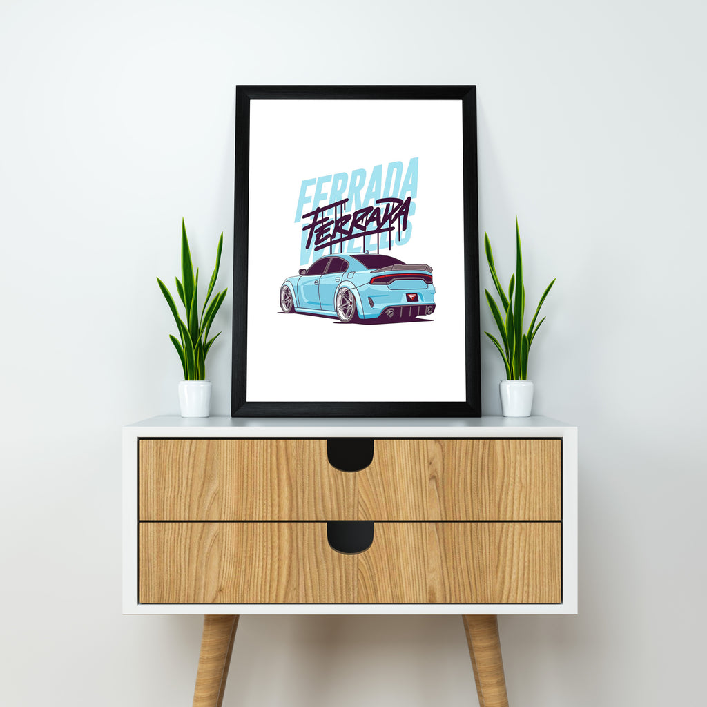 Ferrada Blue Dodge Charger Poster – JDM Car Wall Art | Dekorama Framed Wall Art |  Cars Framed Posters