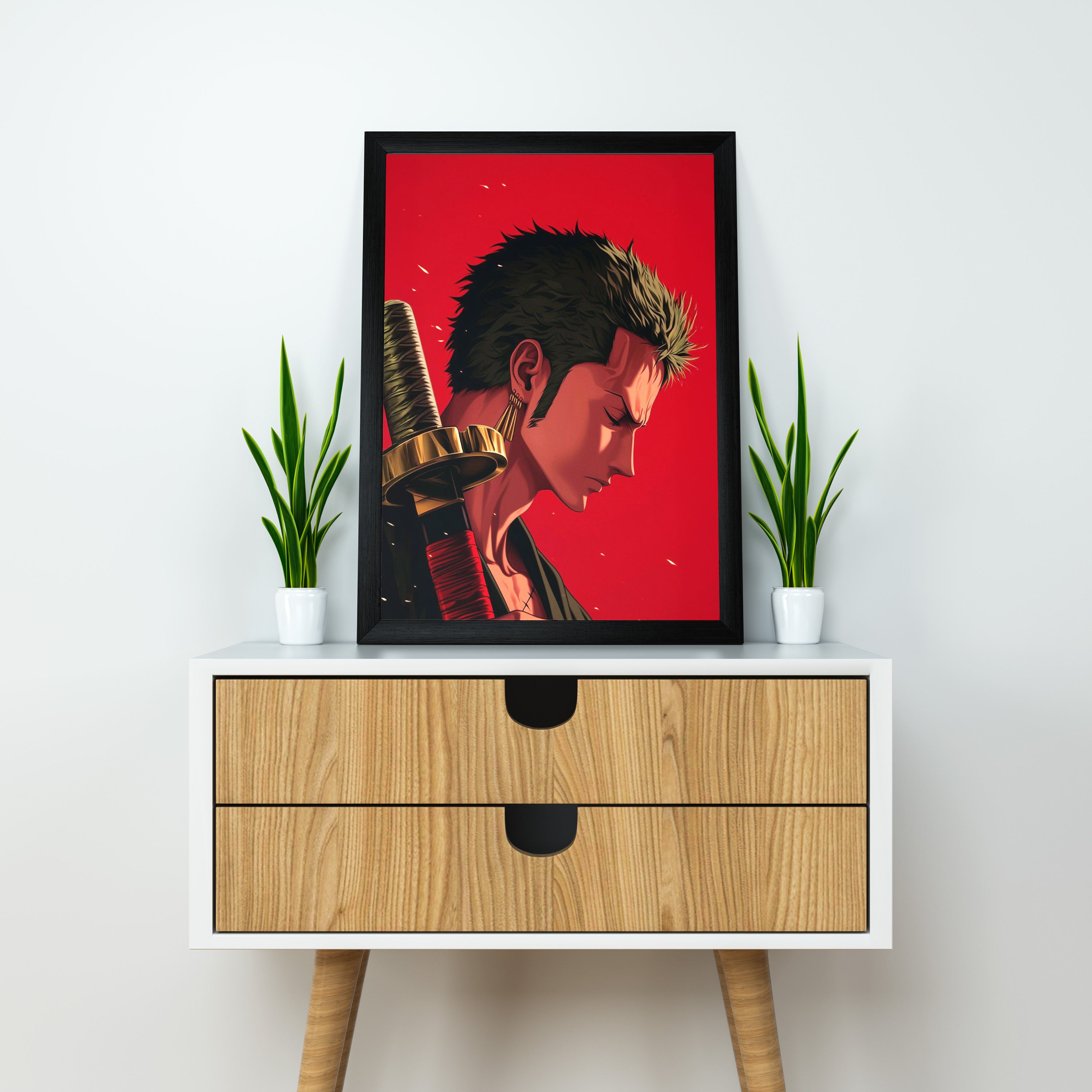 Roronoa Zoro Vector Art | One Piece Framed Poster | Anime Framed Posters - Matt Black Frame (Black Framed, Roronoa Zoro)