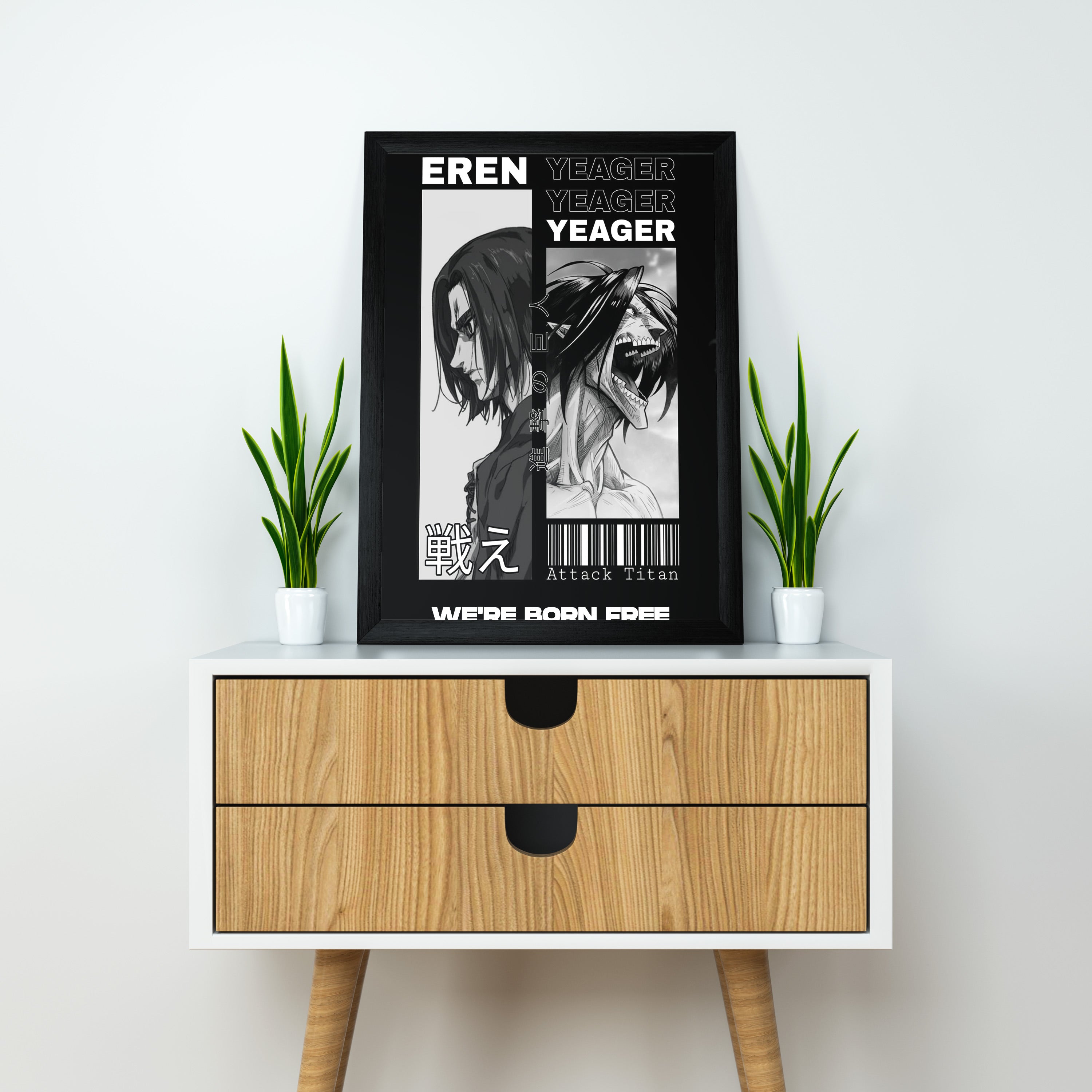 Eren Yeager X Titan | Attack On Titan Framed Poster | Anime Framed Posters - Matt Black Frame ( Black Framed, Eren Titan Art)