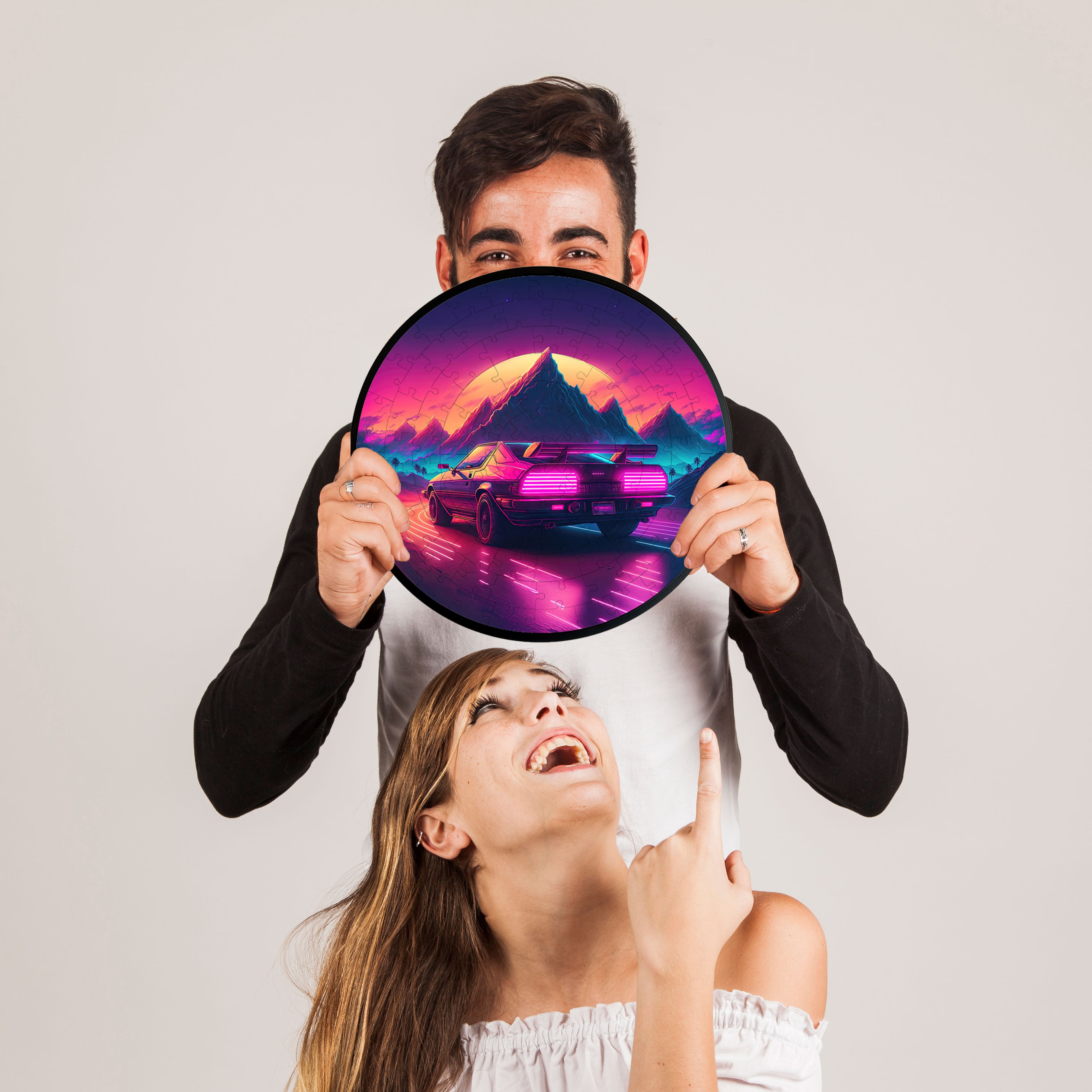 Jurojin Junction Circular Frame Jigsaw Puzzle for Couples  | Neon Car Puzzles | 160 Piece Circular Jigsaw Puzzle for Adults & Kids above 15+ Years | Puzzle Games for Car Lovers