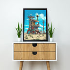 canvas wall art – futuristic with colorful buildings | Aesthetic Anime Scenery Wall Art Digital Reprint Painting  (With Frame)