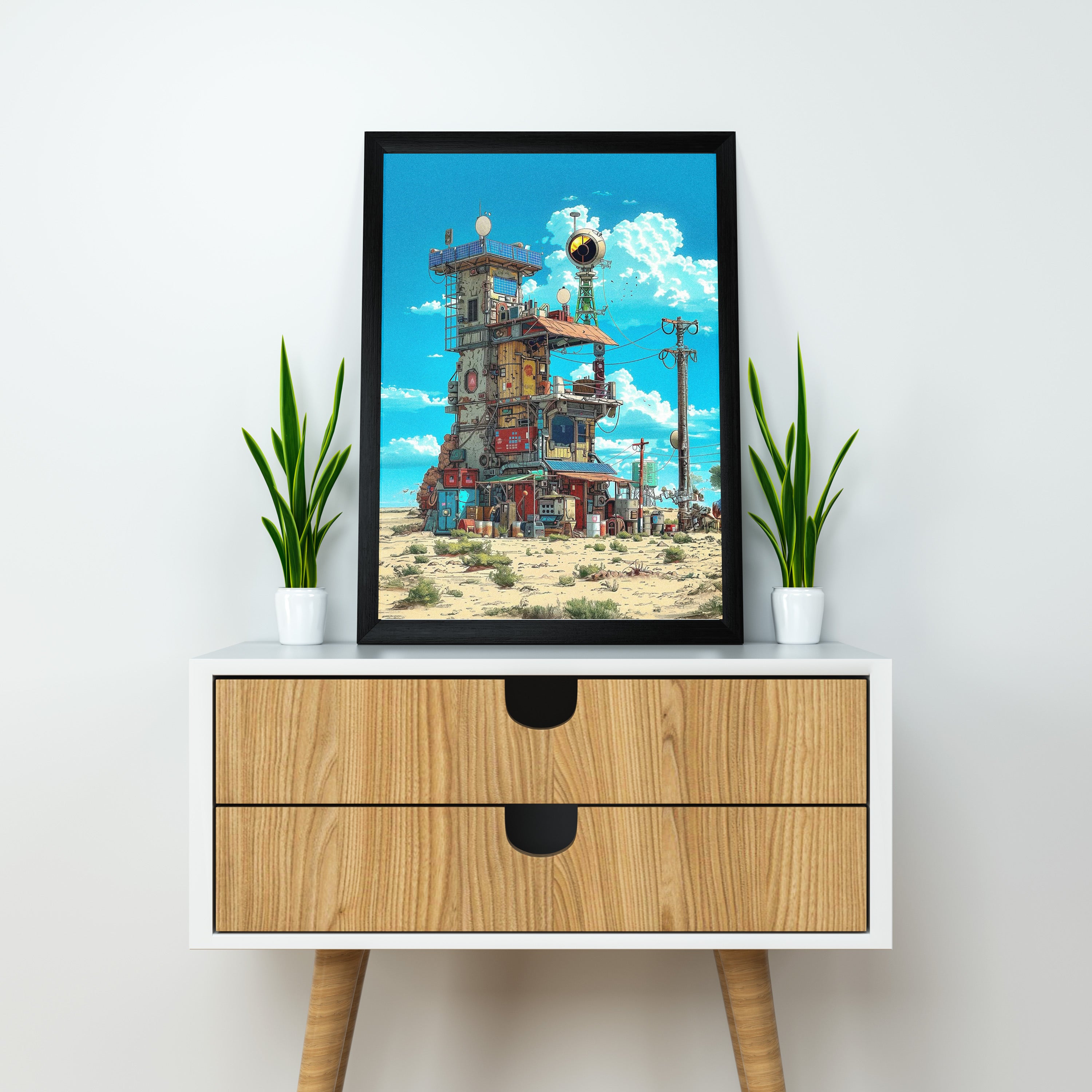 canvas wall art – futuristic with colorful buildings | Aesthetic Anime Scenery Wall Art Digital Reprint Painting  (With Frame)