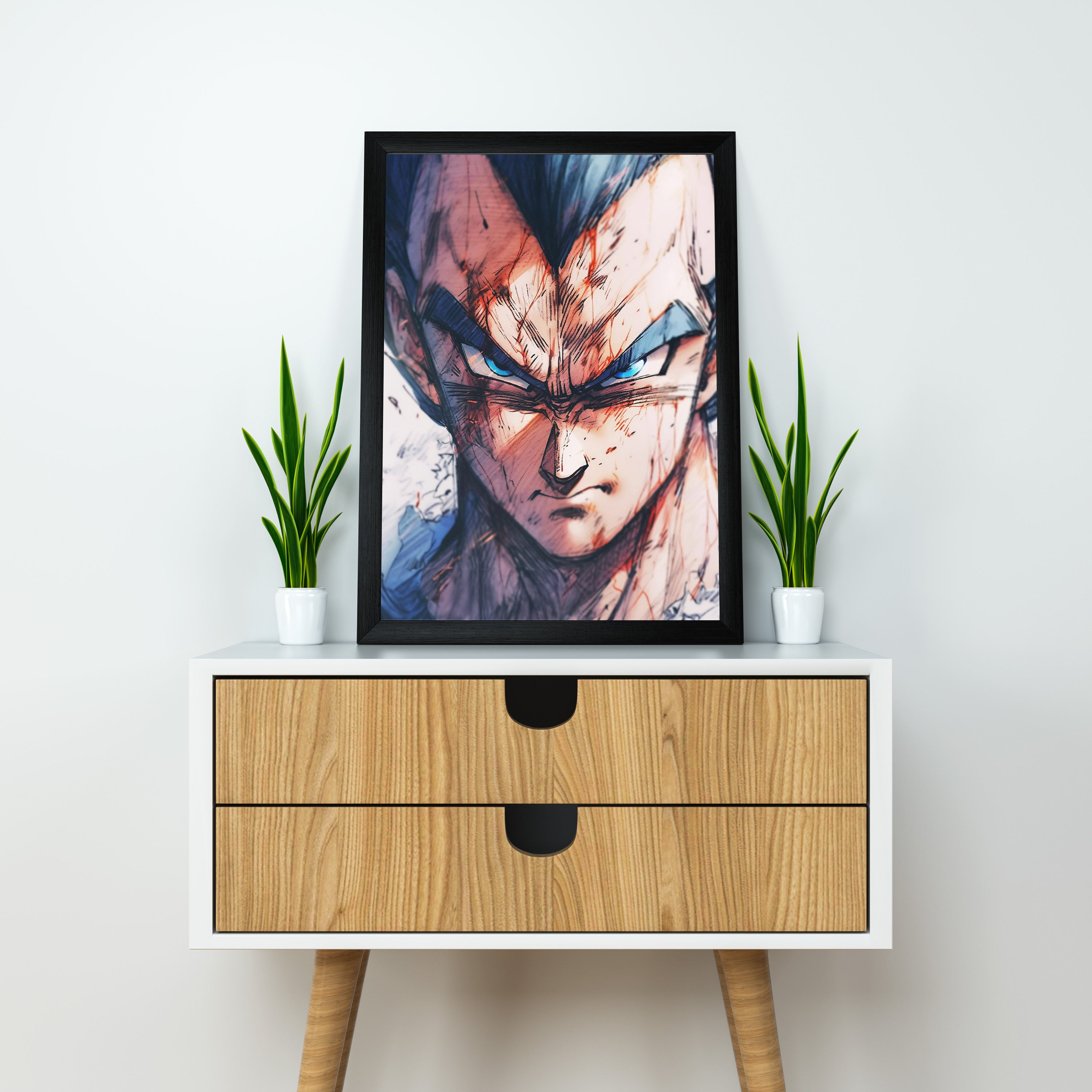 Vegeta Blue God Transformation | Dekorama Framed Wall Art | Anime Wall Frames | Framed Paintings - Matt Black Frame