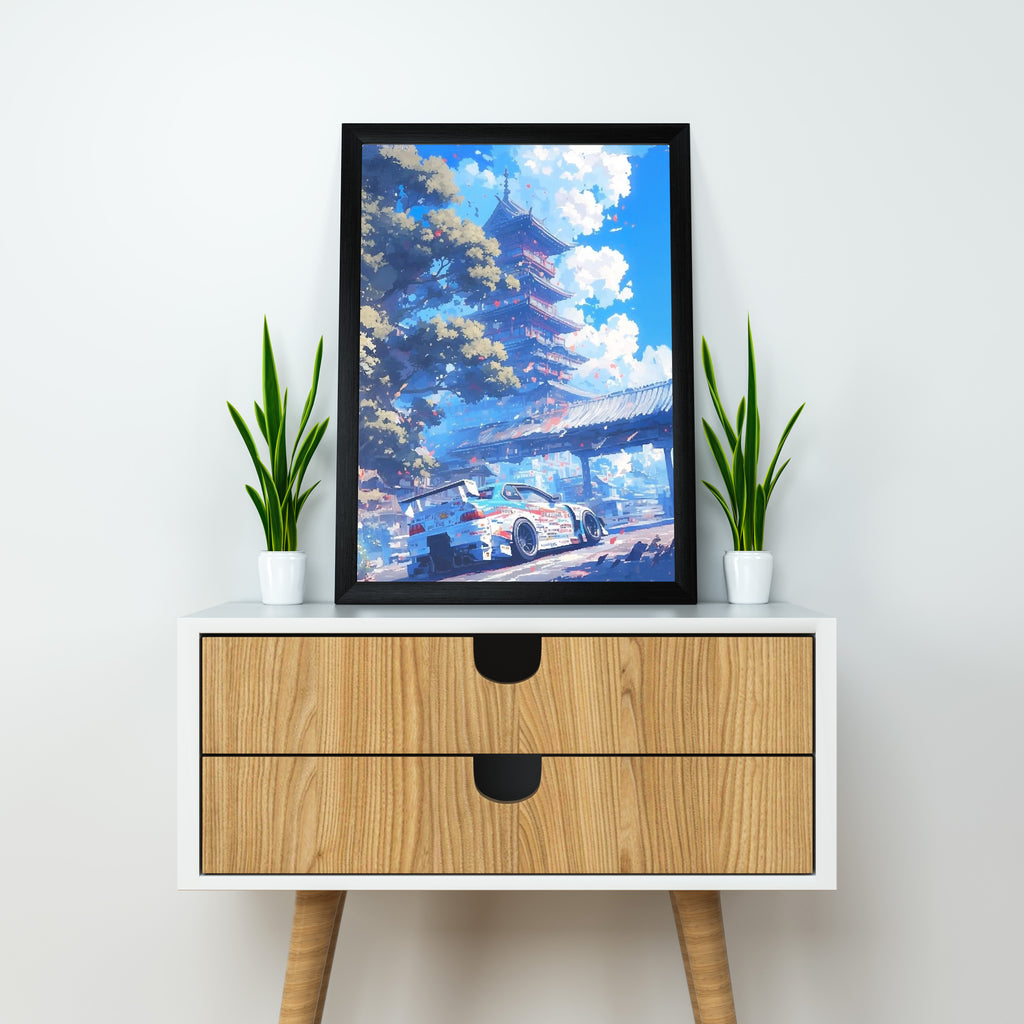 Japanese Pixel Art | Super Car Framed Poster | Nissan Framed Posters - Matt Black Frame (Black Framed, GTR Skyline)