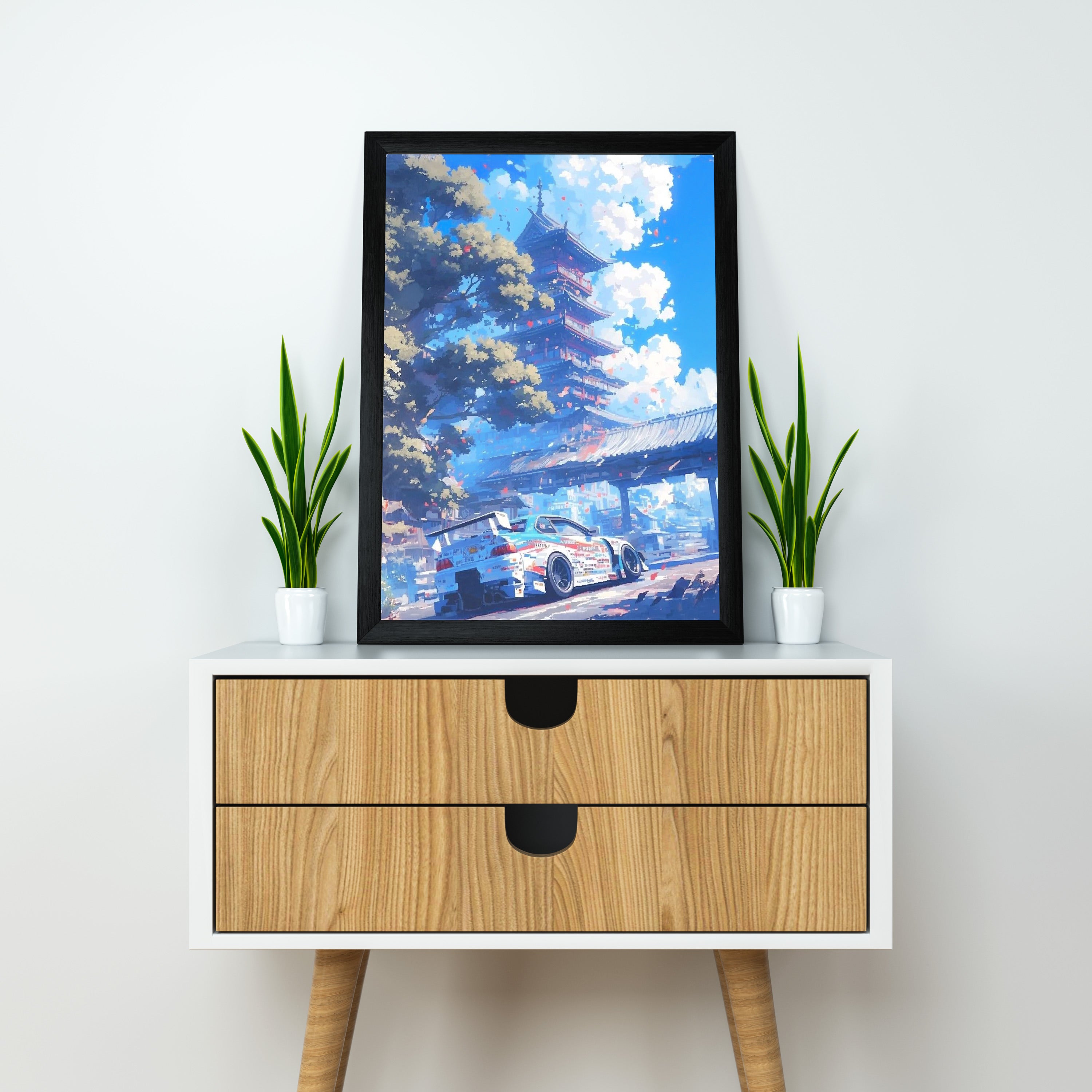 Japanese Pixel Art | Super Car Framed Poster | Nissan Framed Posters - Matt Black Frame (Black Framed, GTR Skyline)