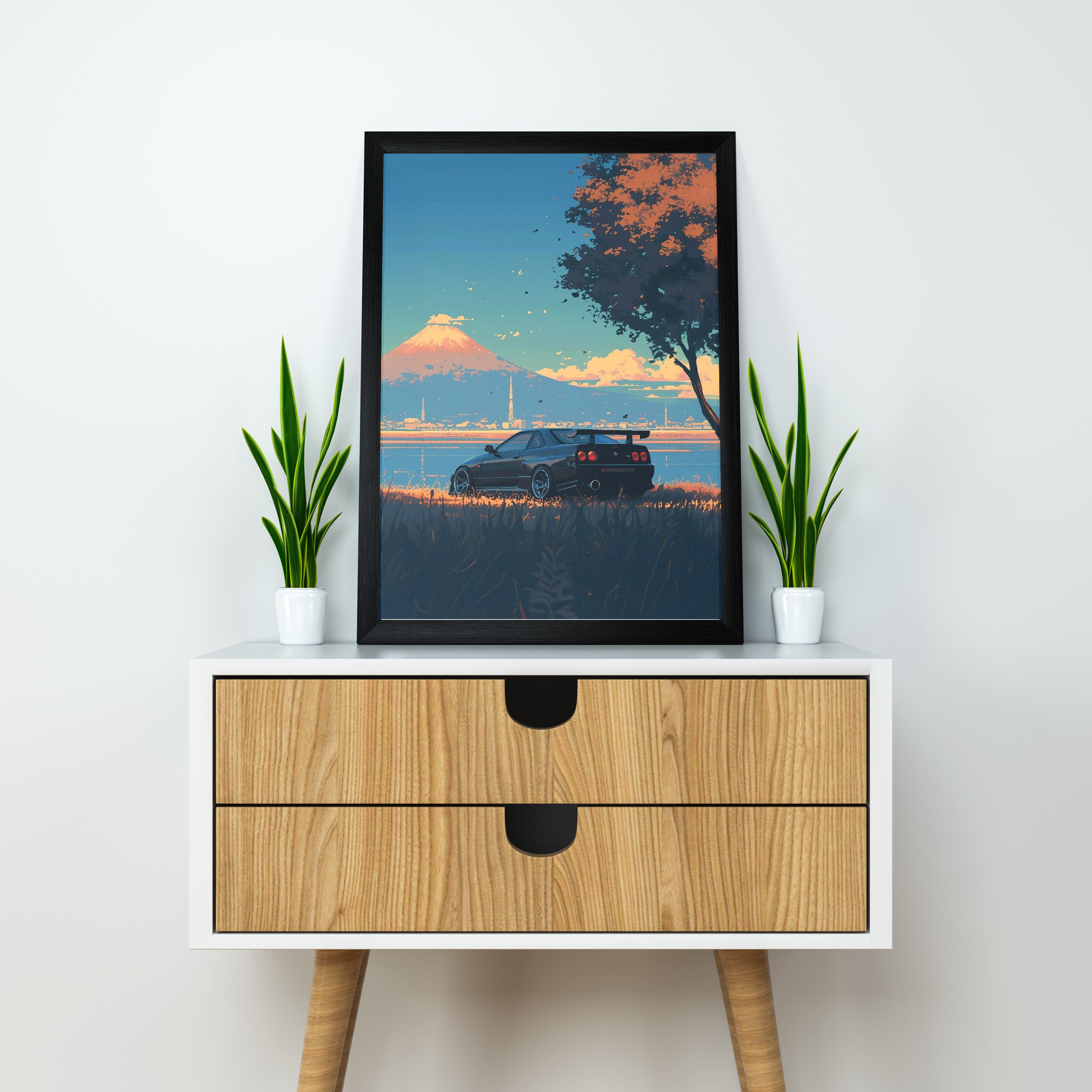 Japnese Pixel Art | Car Framed Poster | Nissan Framed Posters - GTR Skyline R-34