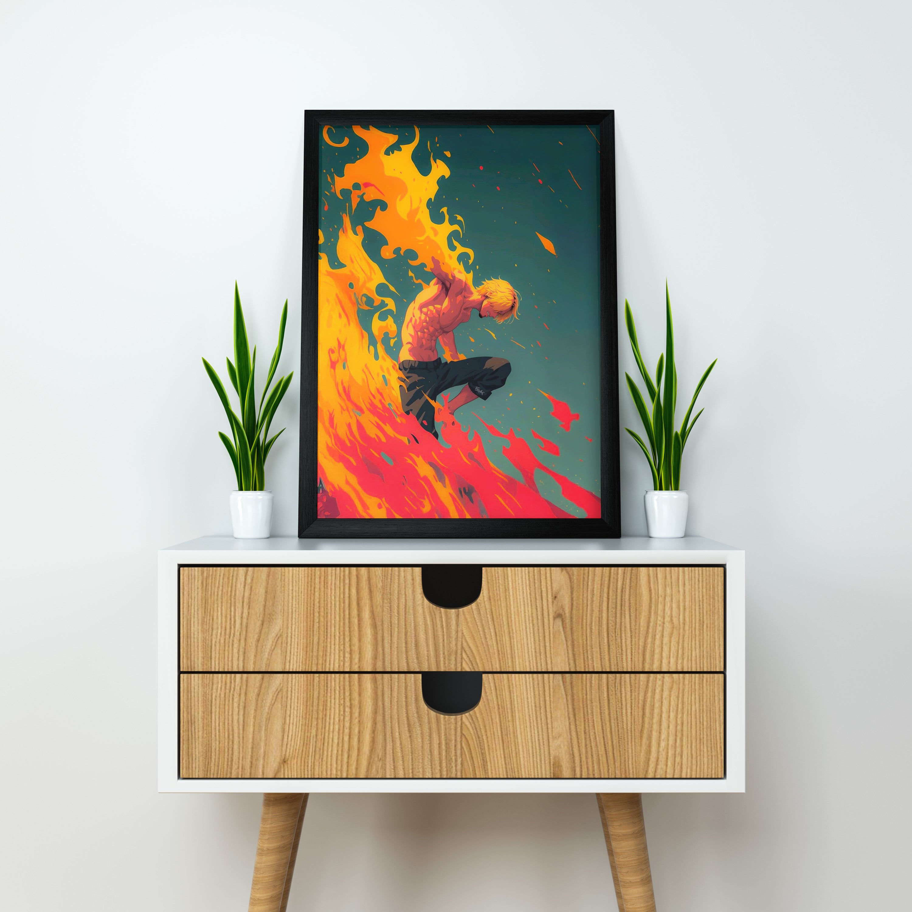 One Piece Anime Wall Art | Sanji  Poster | One Piece Anime Wall Art in Fiery Action Style | Anime Posters