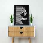 Abstract Female | Silhouette with Striped Light Poster– Black & White| Sketch Line Painting | Simple Abstract Art