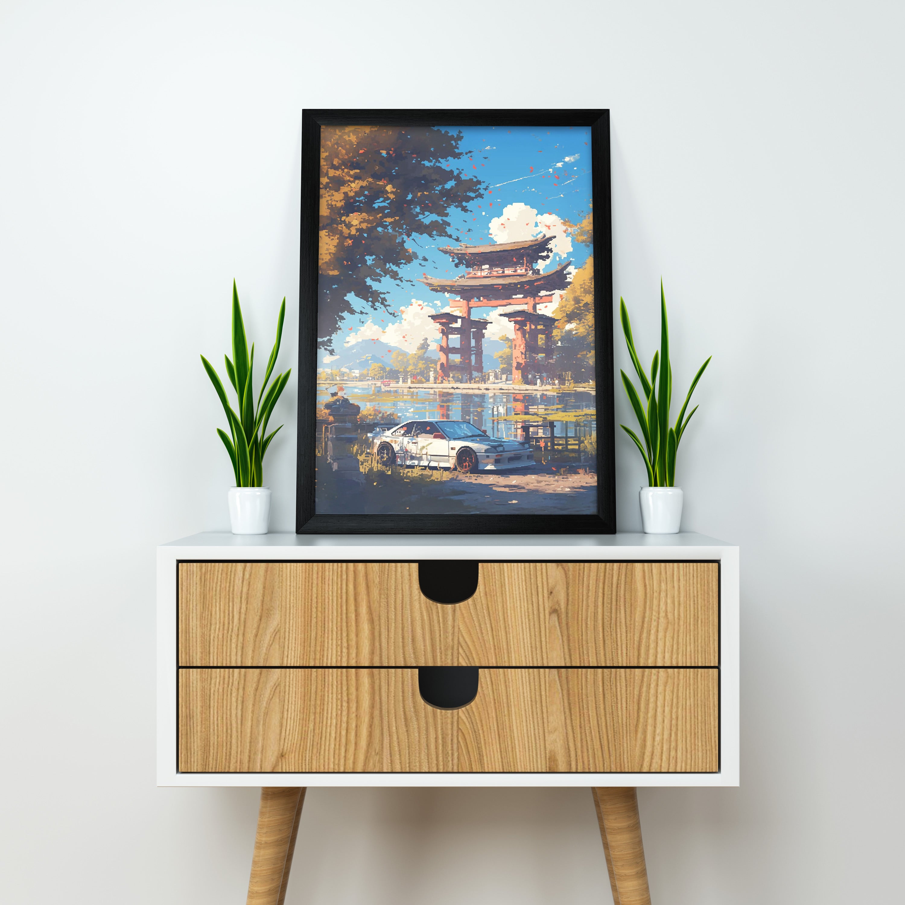 Japnese Pixel Art | Car Framed Poster | Nissan Silvia S13 Framed Posters | JDM Car