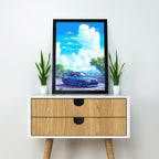 Japnese Pixel Art | Car Framed Poster | Nissan Framed Posters - Matt Black Frame (Black Framed, GTR Skyline)
