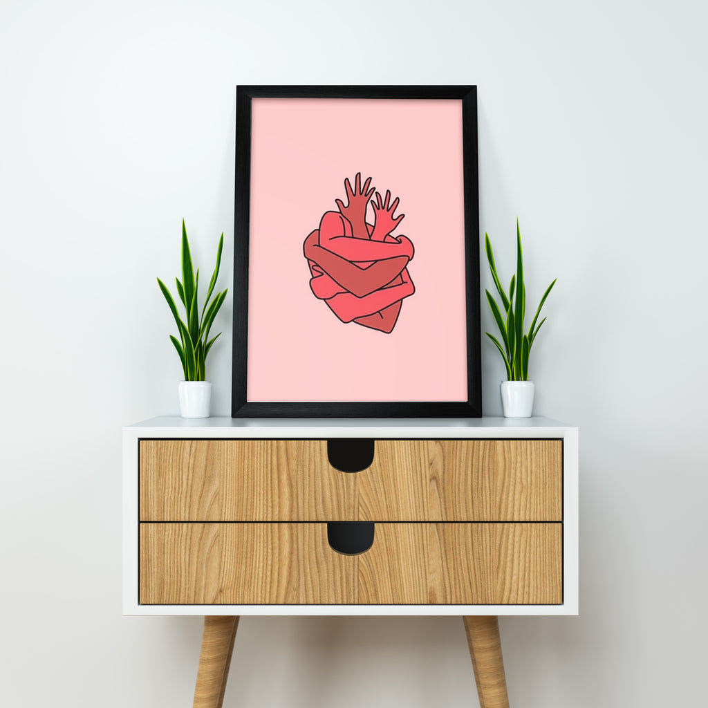 Wrapped in Love – Emotional Red Heart Illustration Poster | Unique Modern Love Wall Decor