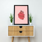 Wrapped in Love – Emotional Red Heart Illustration Poster | Unique Modern Love Wall Decor