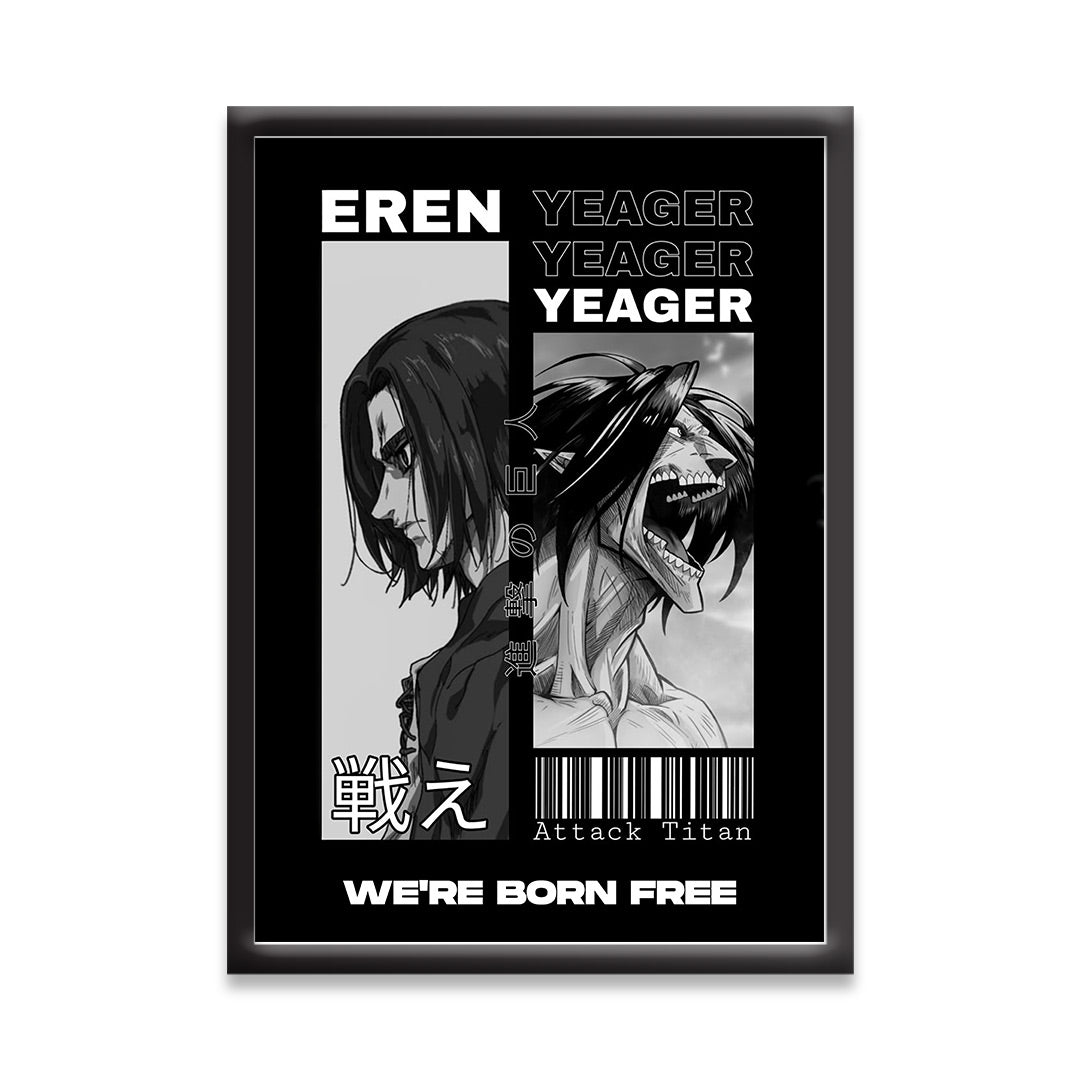 Eren Yeager X Titan | Attack On Titan Framed Poster | Anime Framed Posters - Matt Black Frame ( Black Framed, Eren Titan Art)