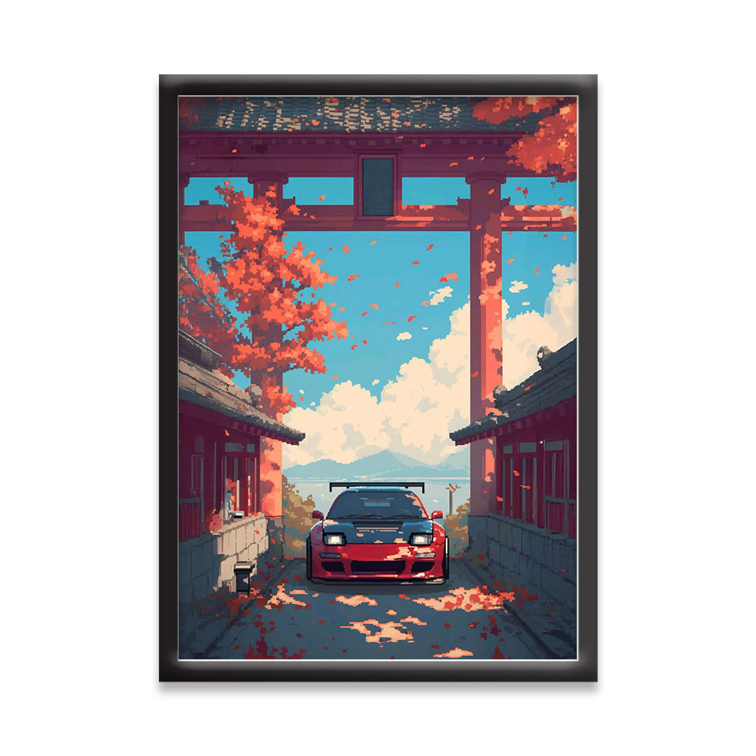Japnese Pixel Art | Car Framed Poster | Nissan Framed Posters - Matt Black Frame (Black Framed, GTR Skyline)