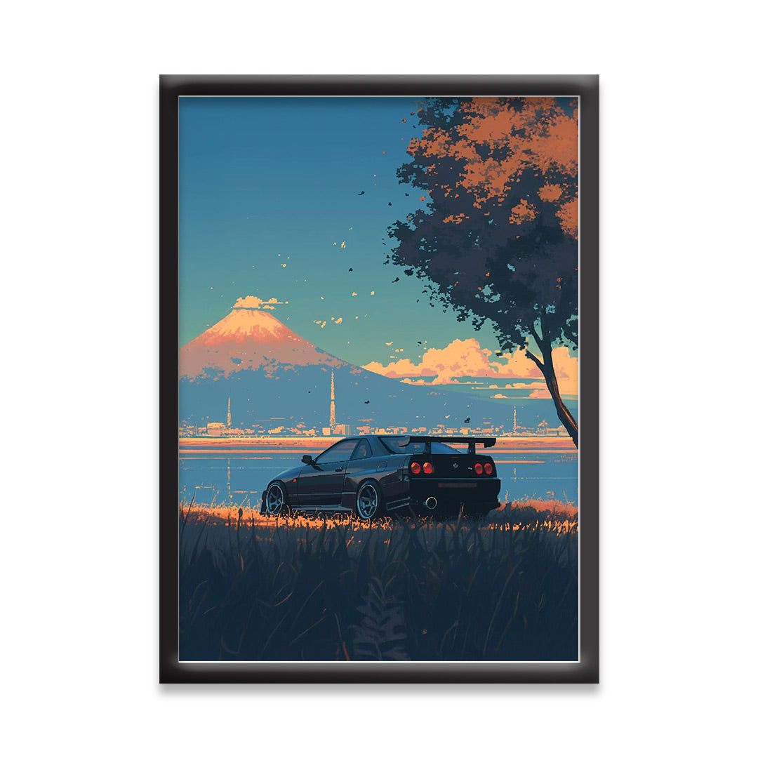Japnese Pixel Art | Car Framed Poster | Nissan Framed Posters - GTR Skyline R-34
