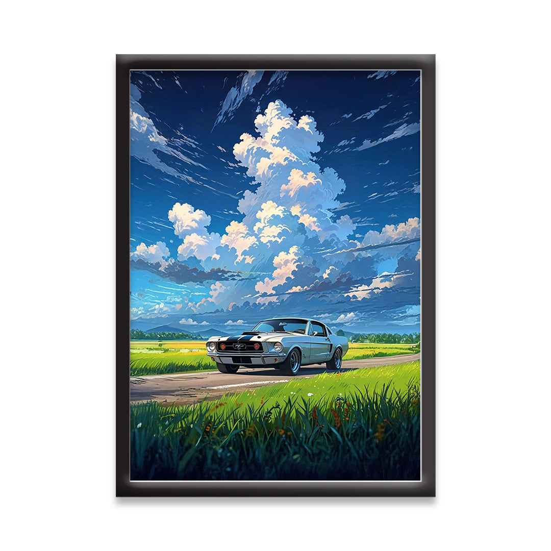 Ford Mustang 1970|Cars Framed Poster | - Matt Black Frame  (Black Framed)