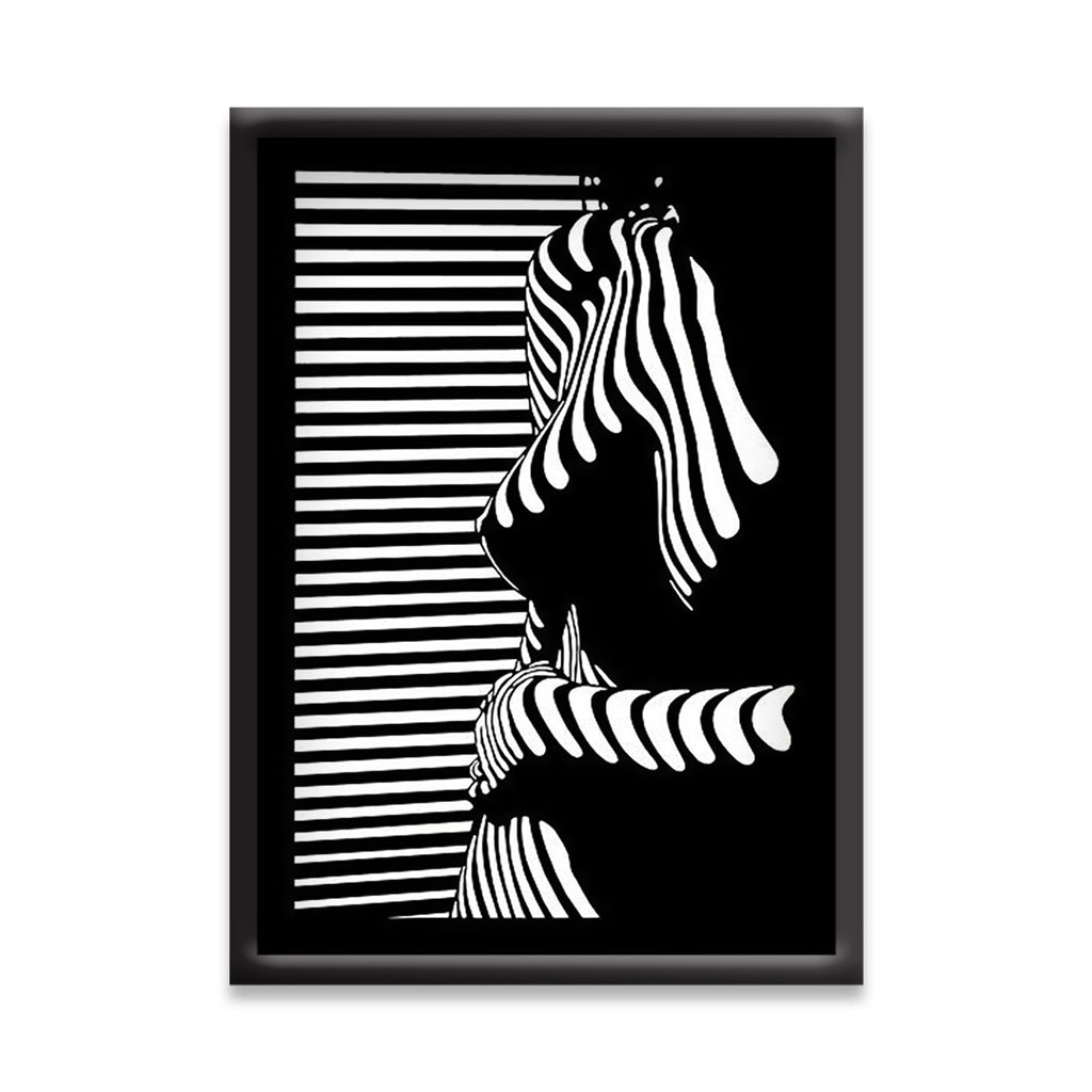 Abstract Female | Silhouette with Striped Light Poster– Black & White| Sketch Line Painting | Simple Abstract Art