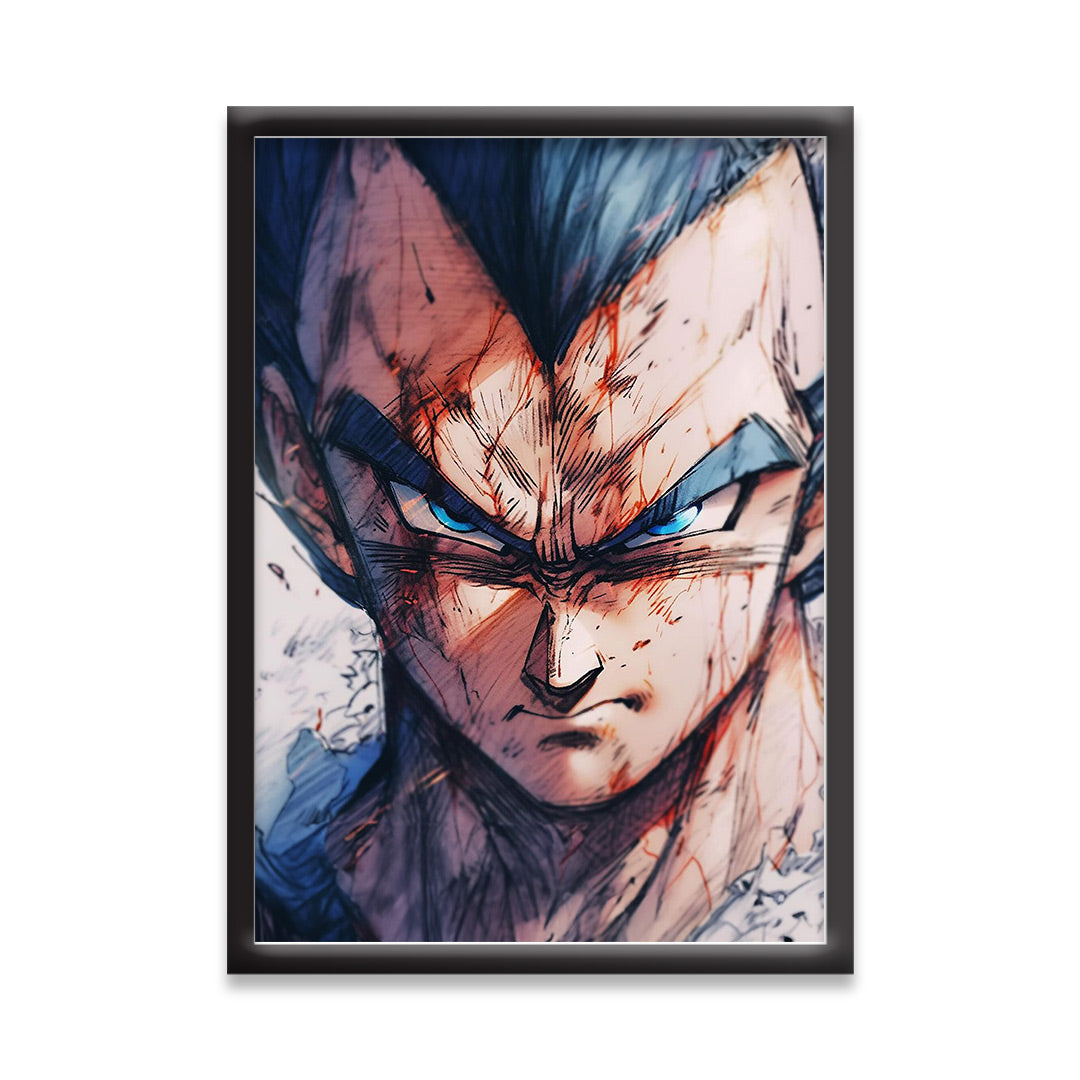 Vegeta Blue God Transformation | Dekorama Framed Wall Art | Anime Wall Frames | Framed Paintings - Matt Black Frame